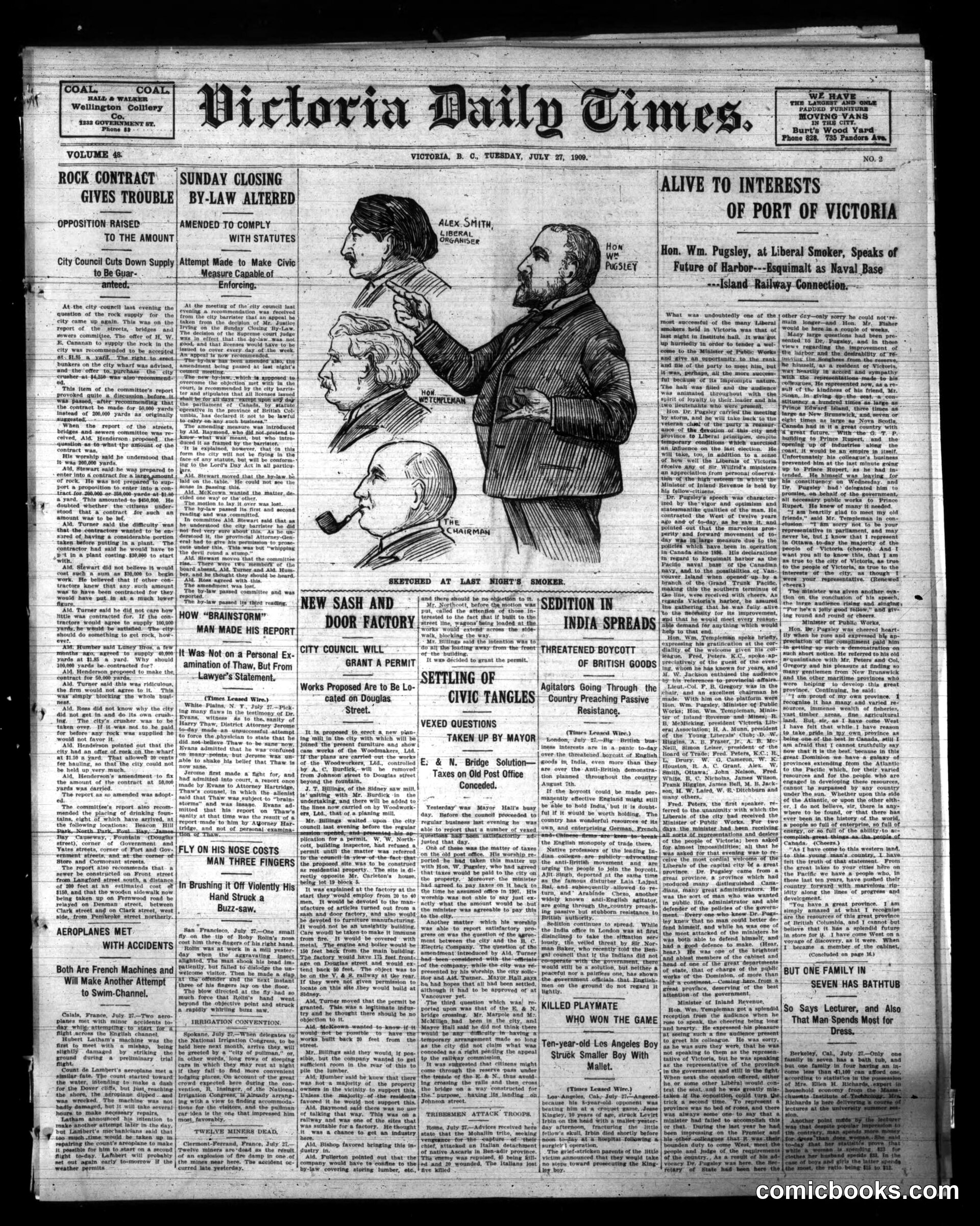 Victoria Daily Times Front Page with Political Caricature