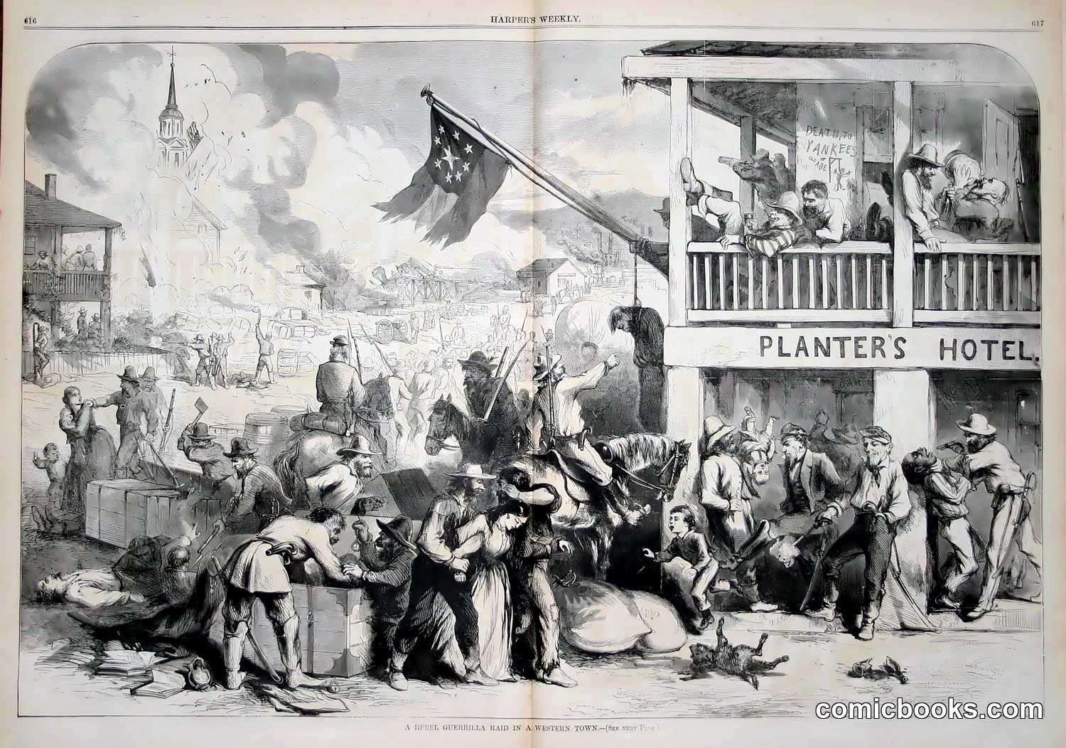 A Rebel Guerrilla Raid In A Western Town