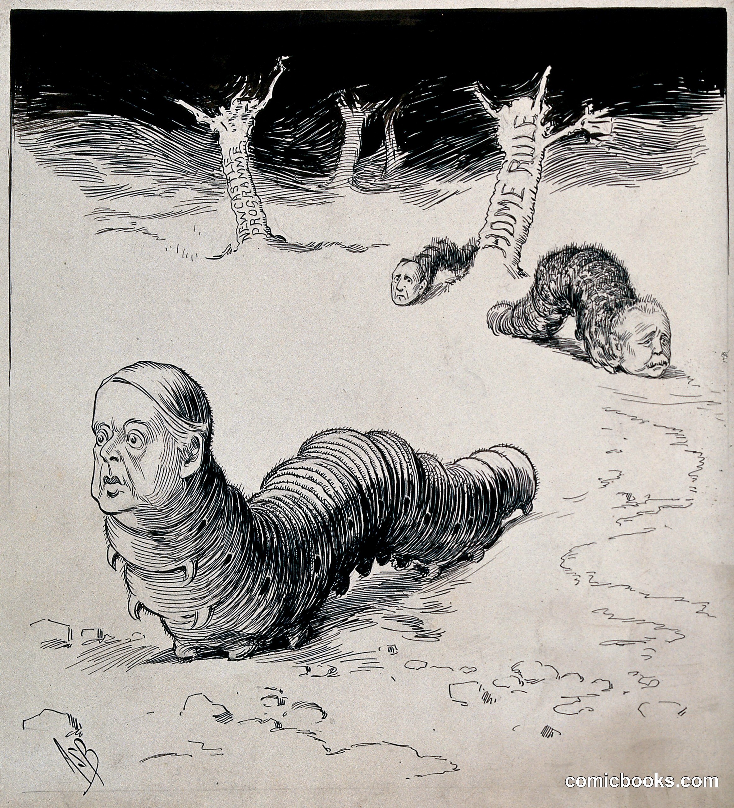 Politicians depicted as caterpillars