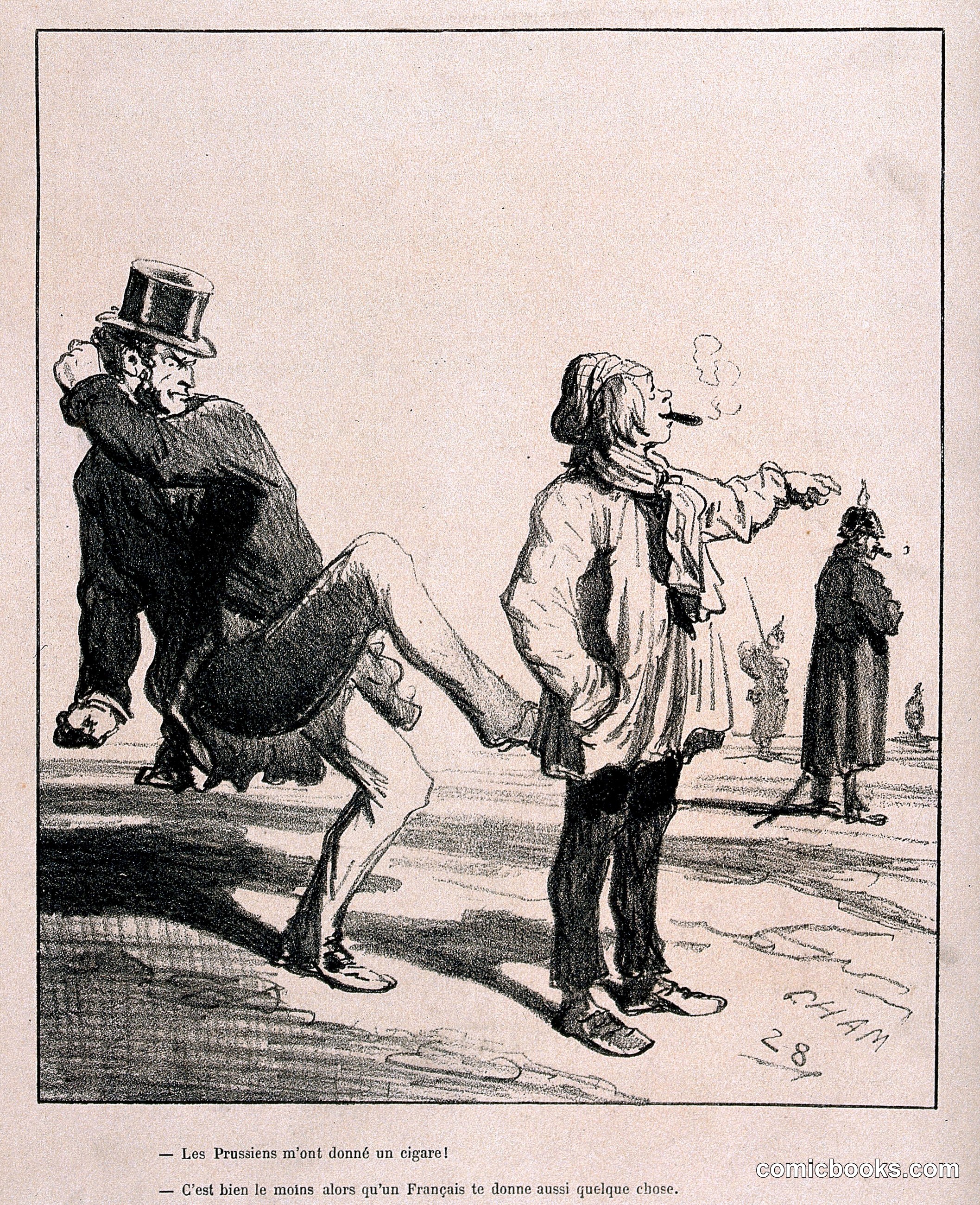 A Boy Smokes a Prussian Cigar While a Furious Frenchman Delivers His Own Reply