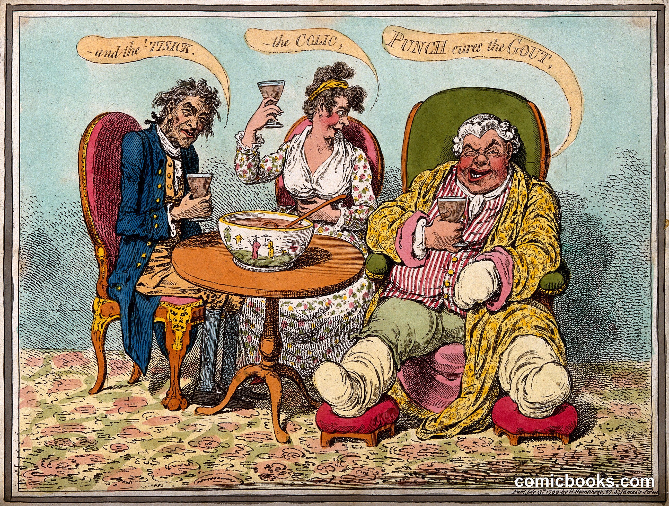 An Obese Gouty Man Drinking Punch with Two Companions