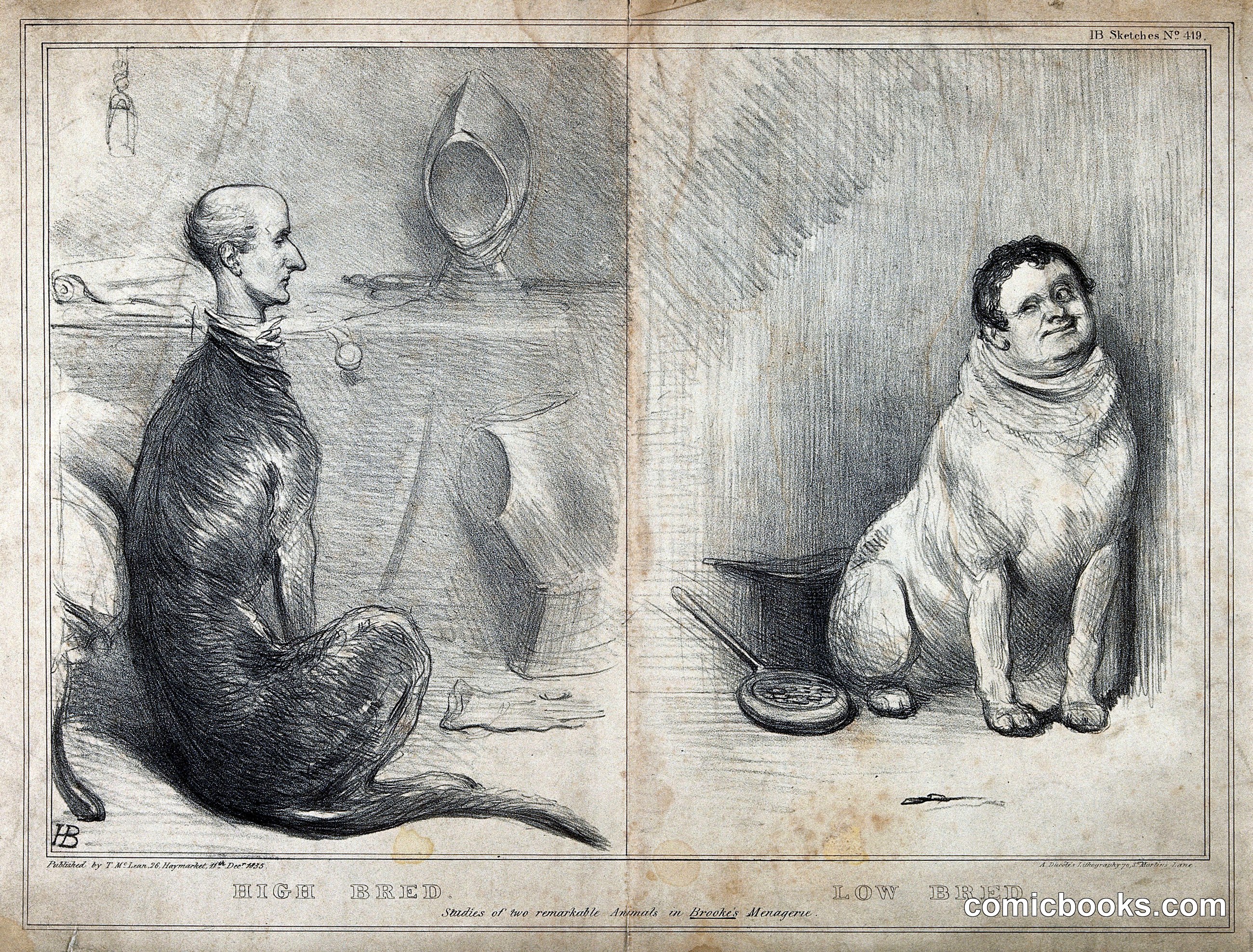 A Deerhound and a Terrier with Human Heads