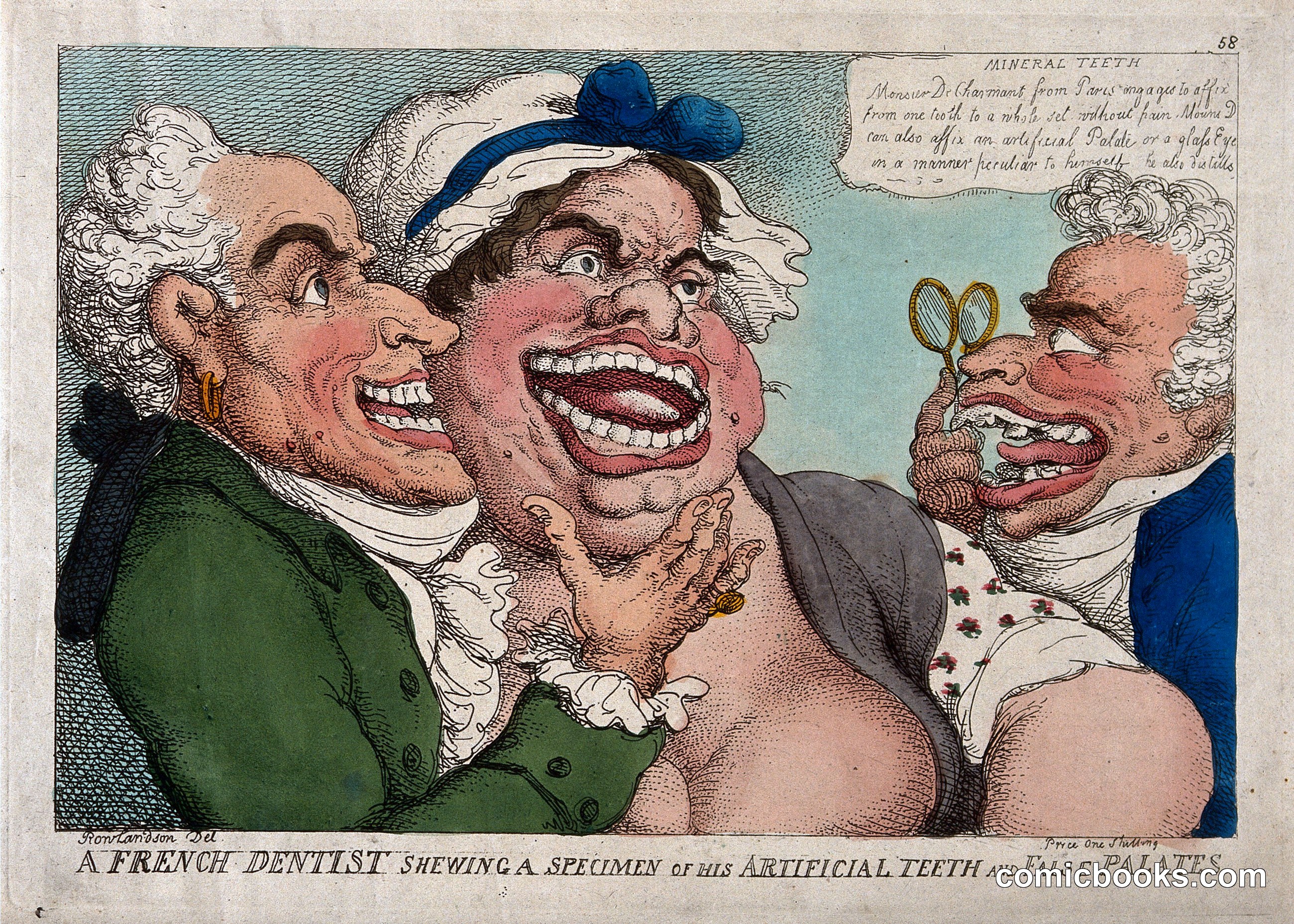 A French Dentist Shewing a Specimen of his Artificial Teeth and False Palates