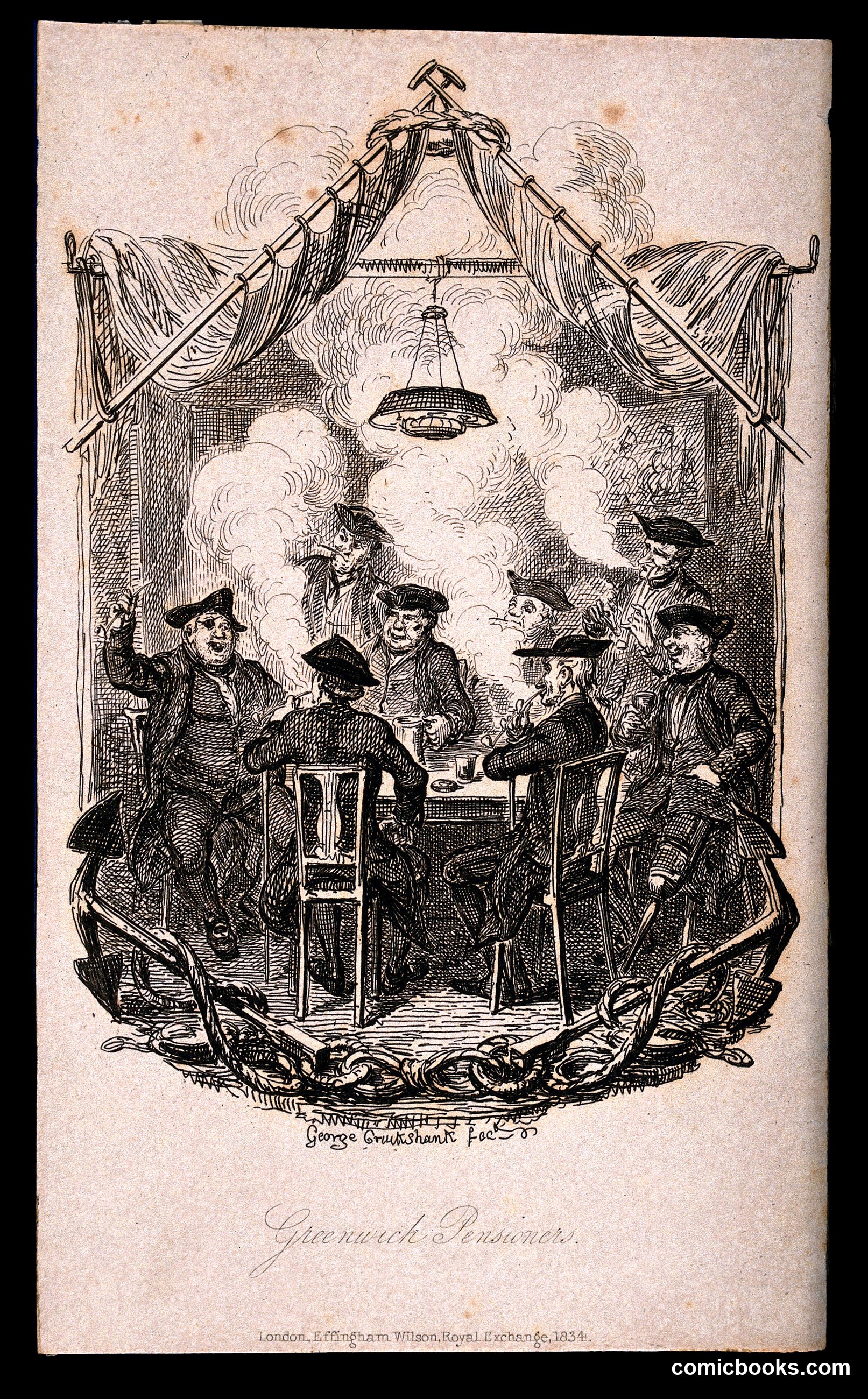 A Group of Greenwich Pensioners Smoking and Drinking