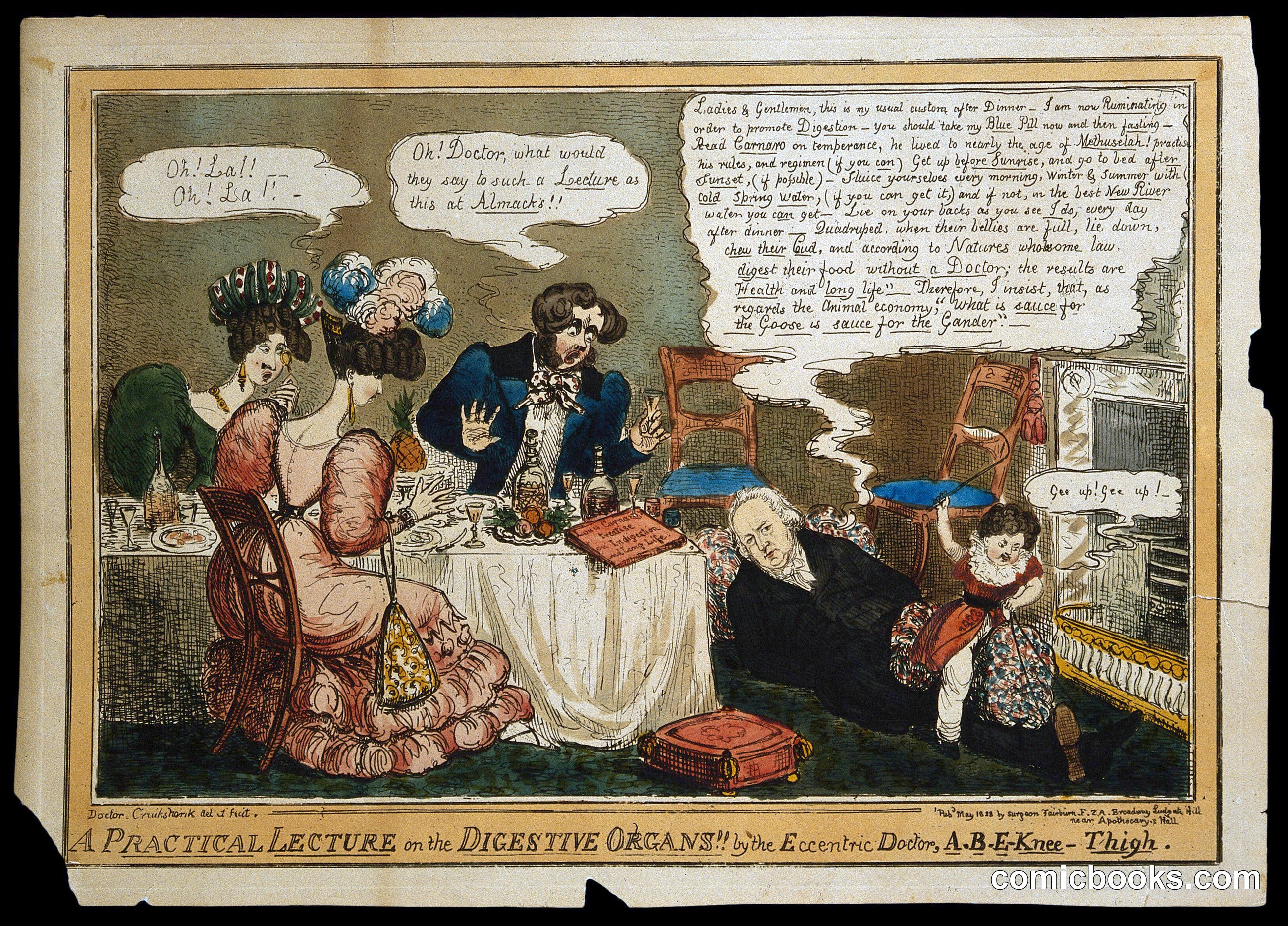 John Abernethy. Coloured etching by Cruikshank, 1828.