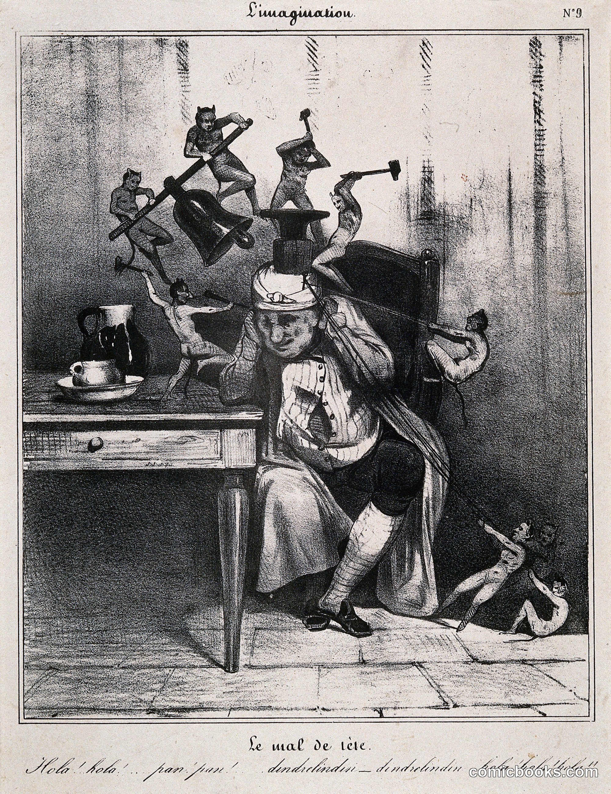 Devils Besiege a Man's Head, Symbolising Headache