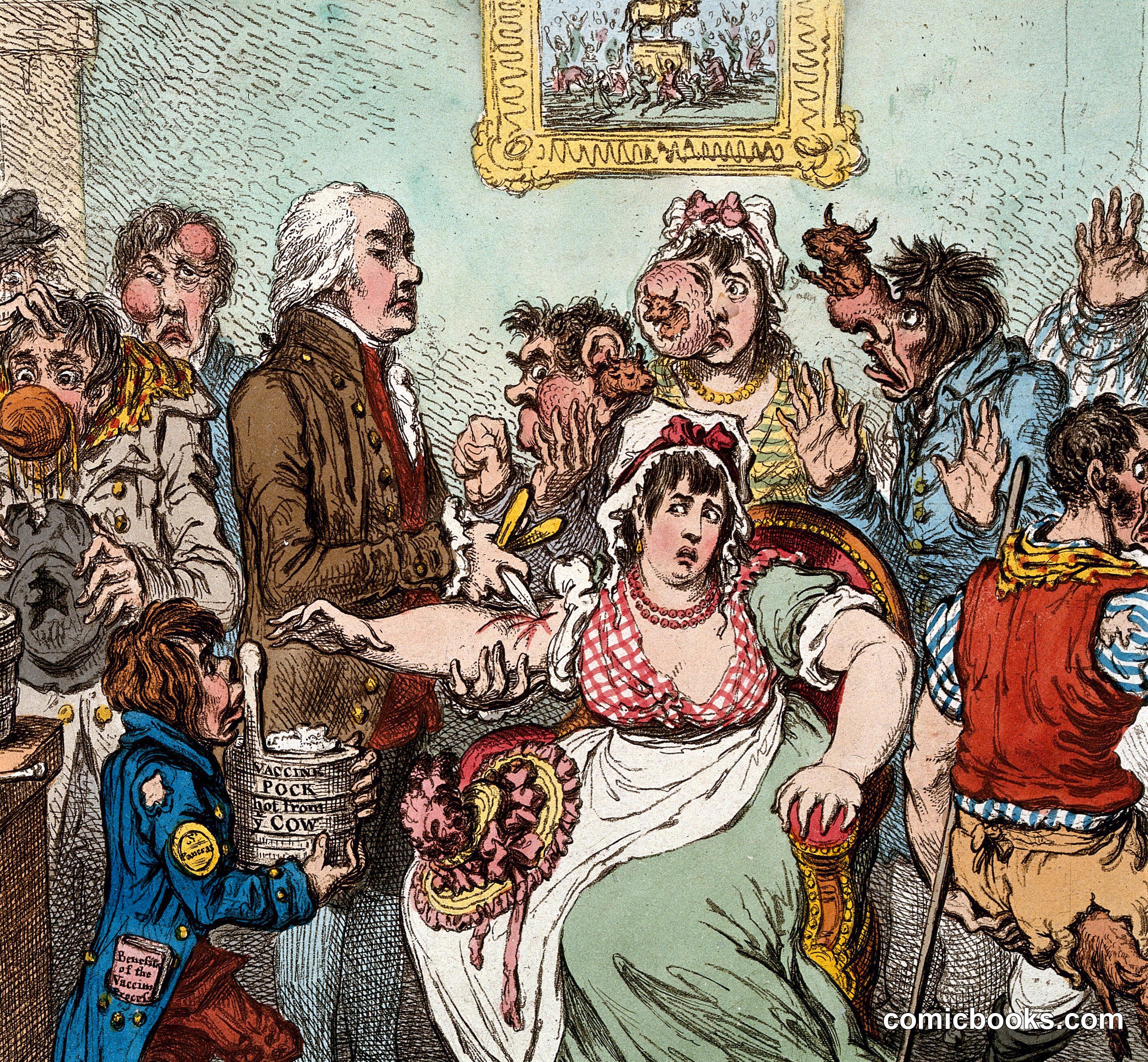 Edward Jenner among patients in the Smallpox and Inoculation Hospital at St. Pancras (Detail)