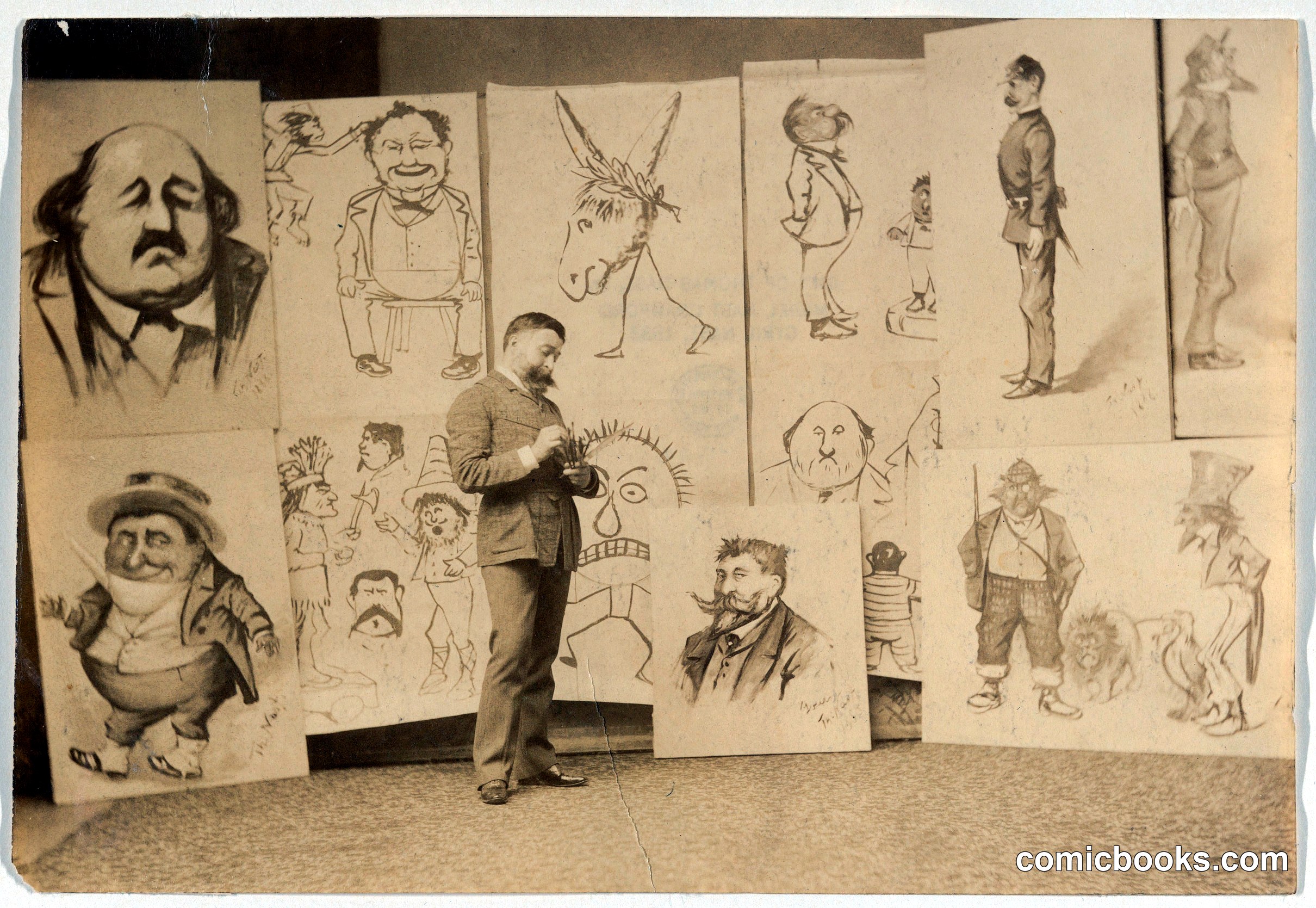 Thomas Nast Among His Caricatures