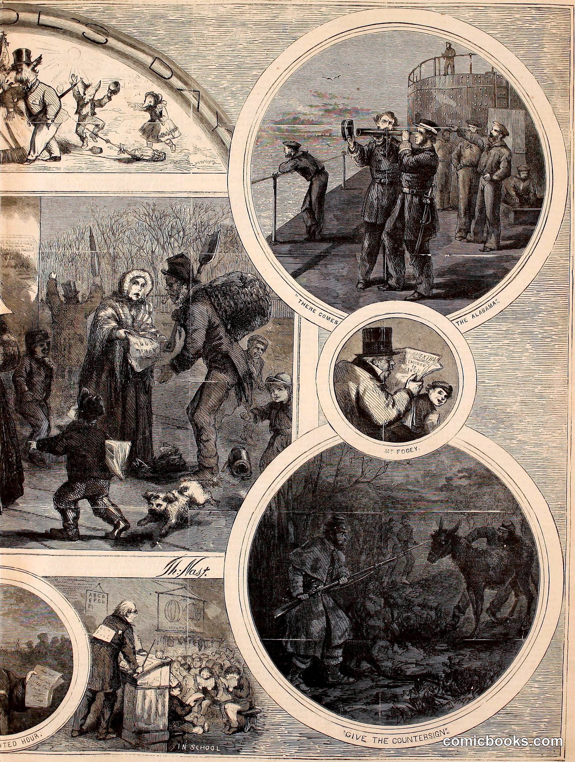 'There Comes the Alabama' and Other Scenes — Thomas Nast Composite Plate