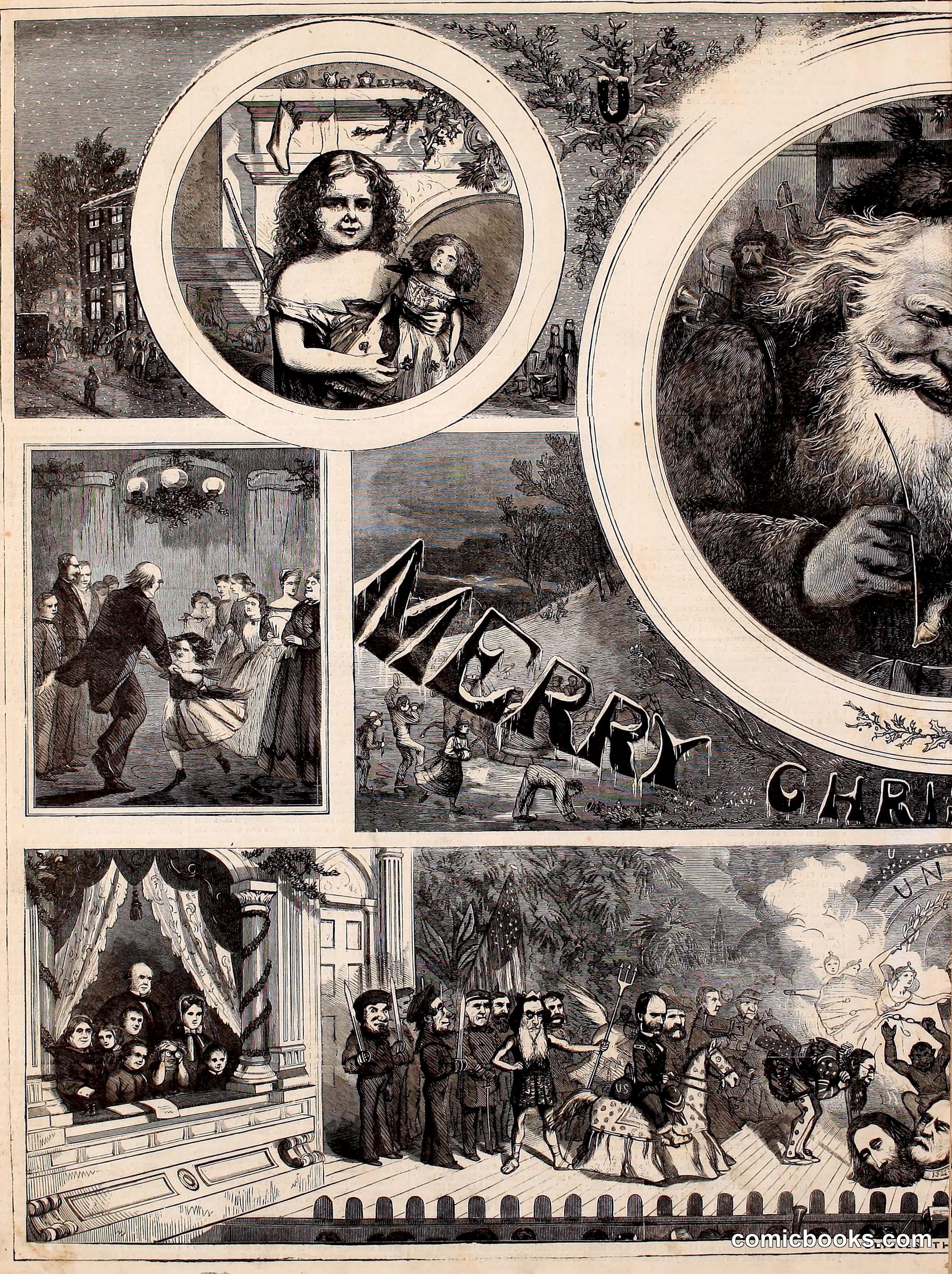 "Merry Christmas" — Harper's Weekly Holiday Plate, December 30, 1865