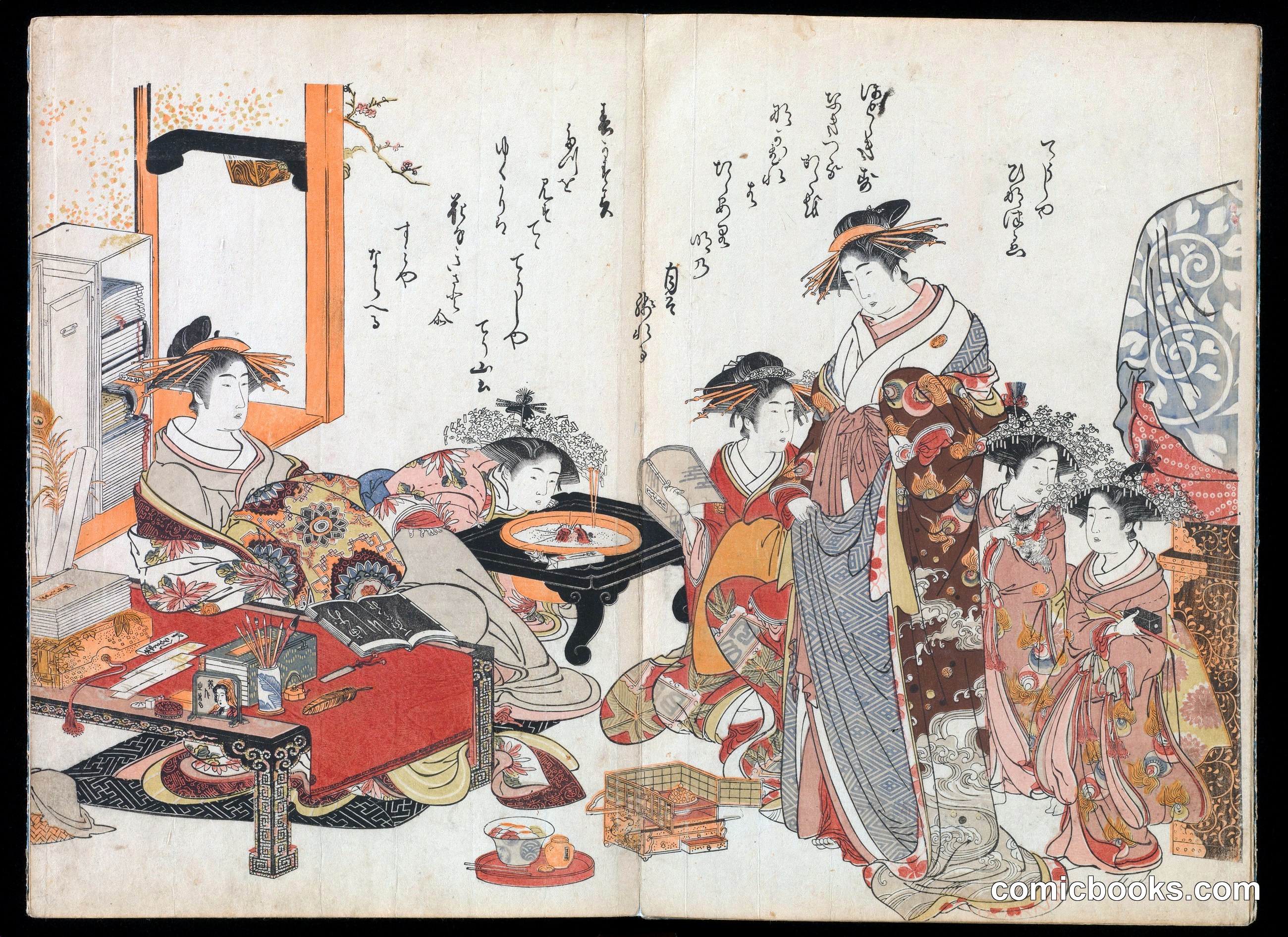 Courtesans of the Yoshiwara, from an Album of Their Verse and Calligraphy
