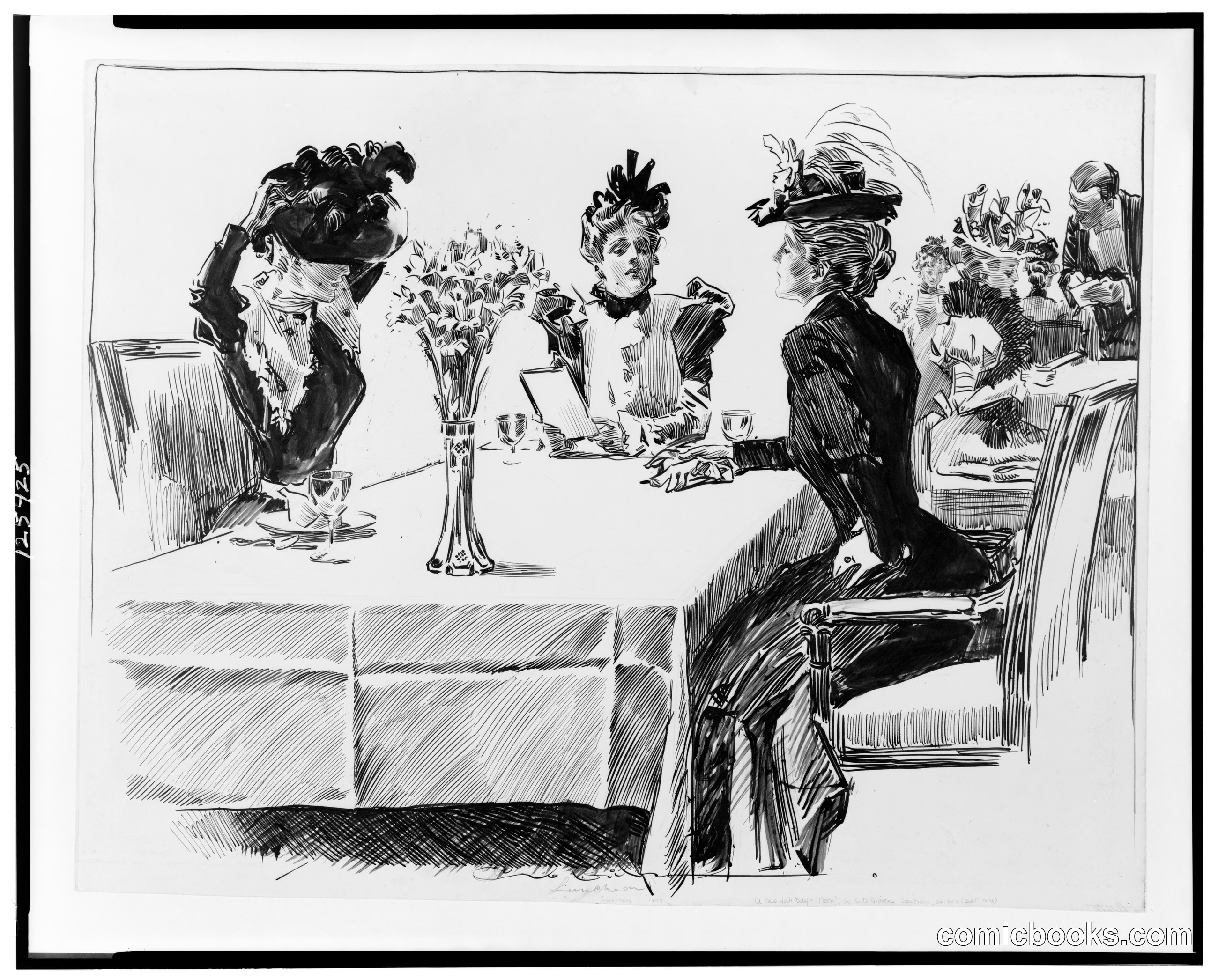 Three Hatted Young Women at Restaurant, One Removing Hat