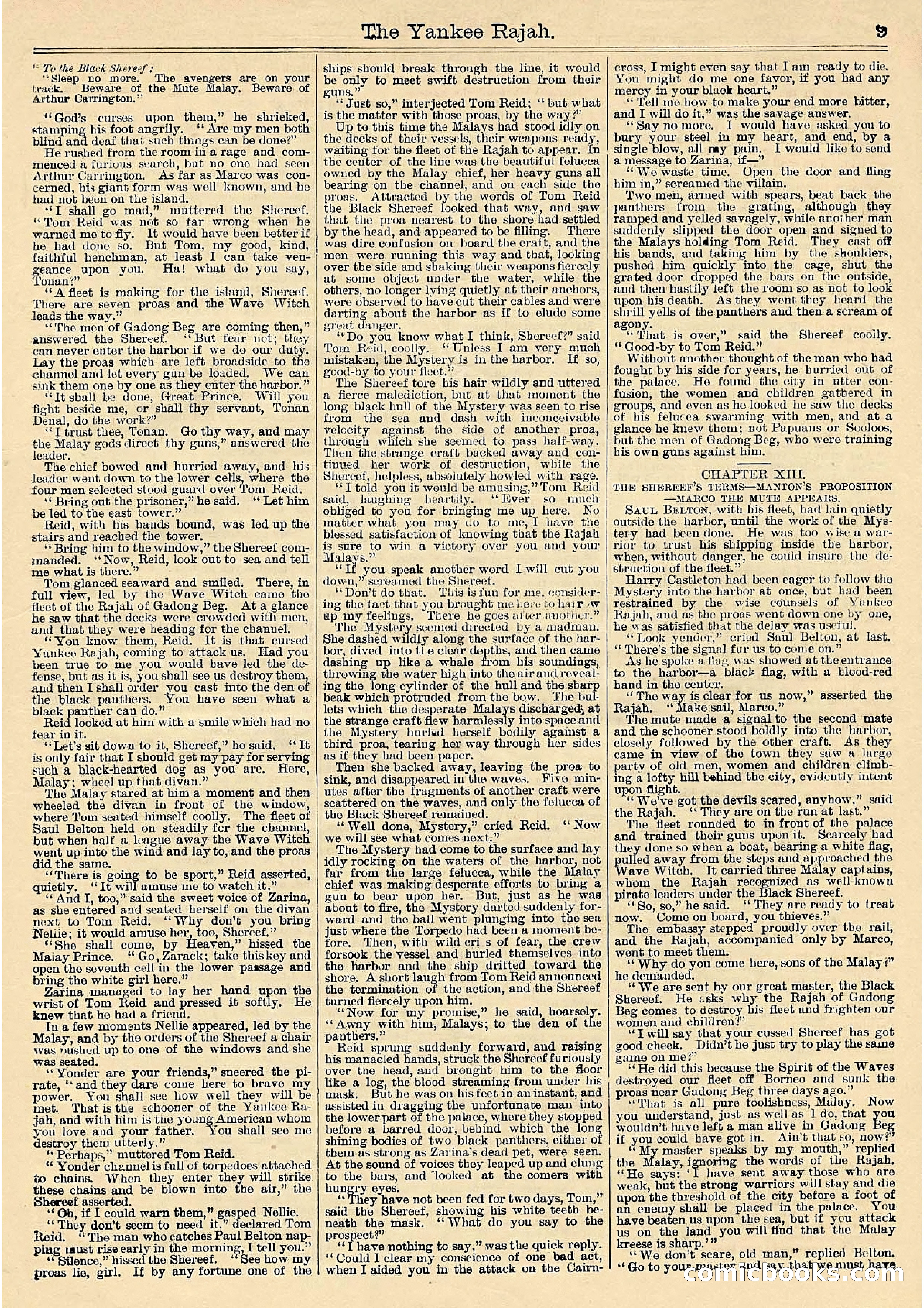 Beadle's Half Dime Library Vol. IX, No. 230: The Yankee Rajah; or, The Fate of the Black Shereef — page 9 of 16