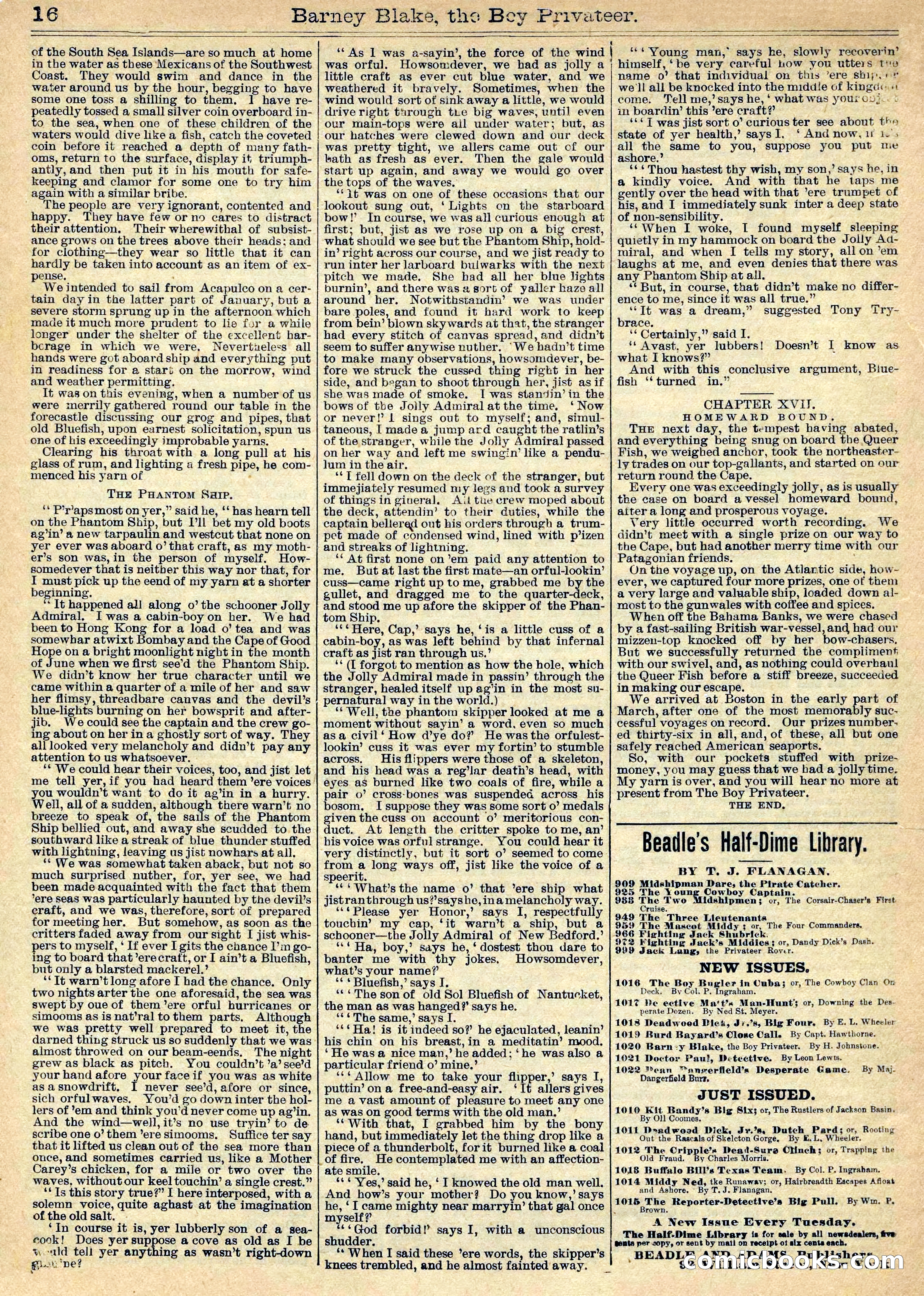 Beadle's Half Dime Library: Barney Blake, the Boy Privateer — page 16 of 16