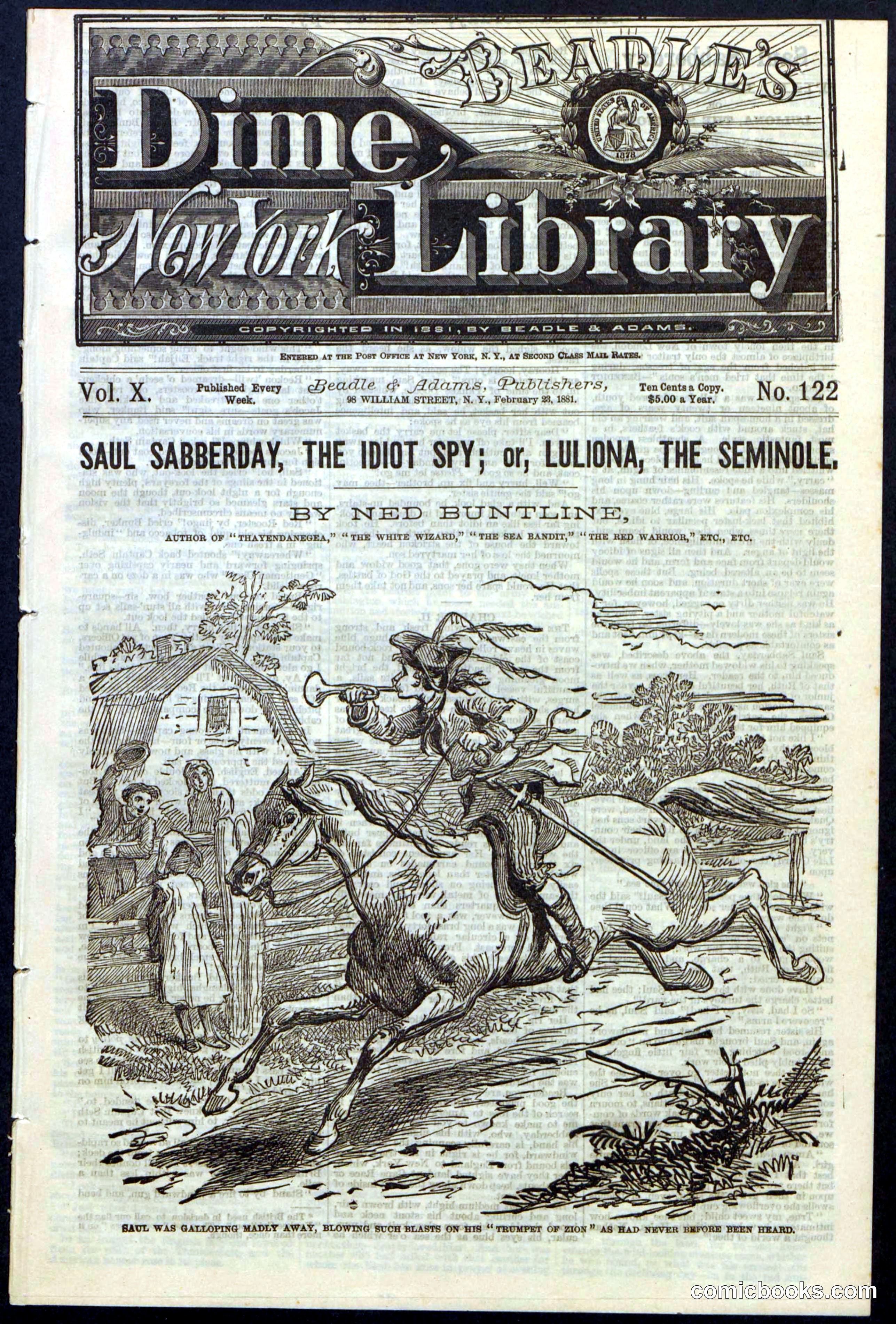 Beadle's New York Dime Library No. 122