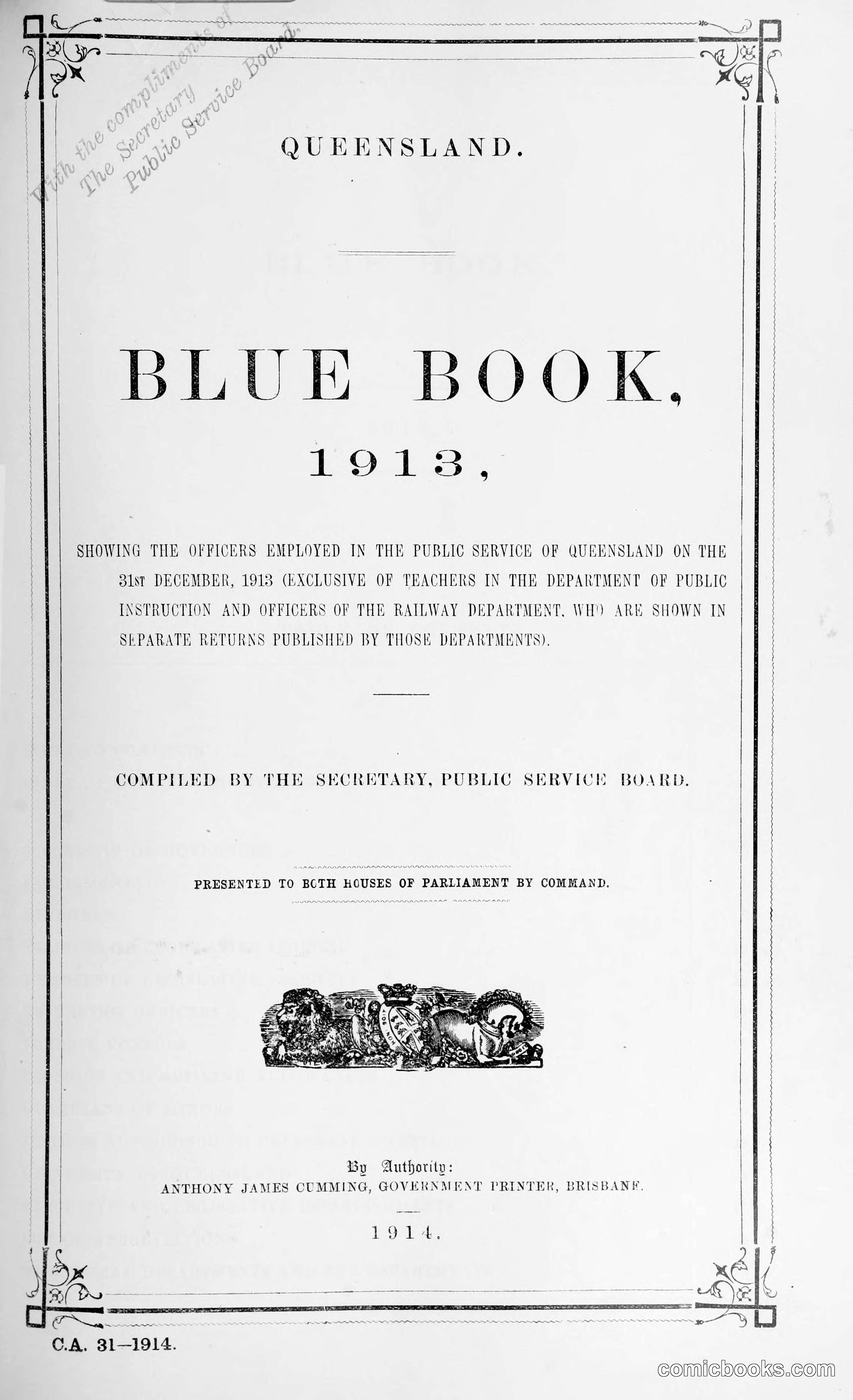 Queensland Blue Book, 1913