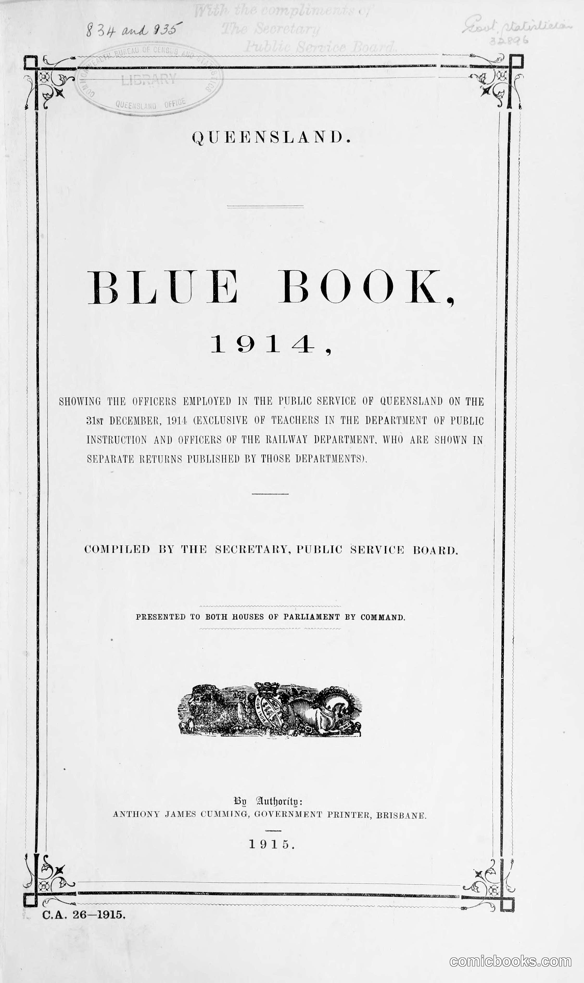 Queensland Blue Book, 1914
