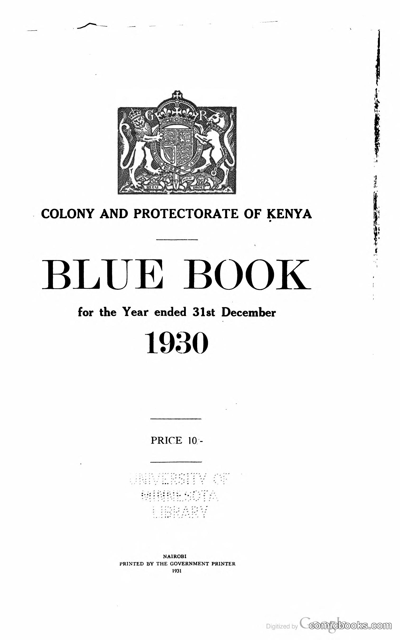 Kenya Colony and Protectorate Blue Book