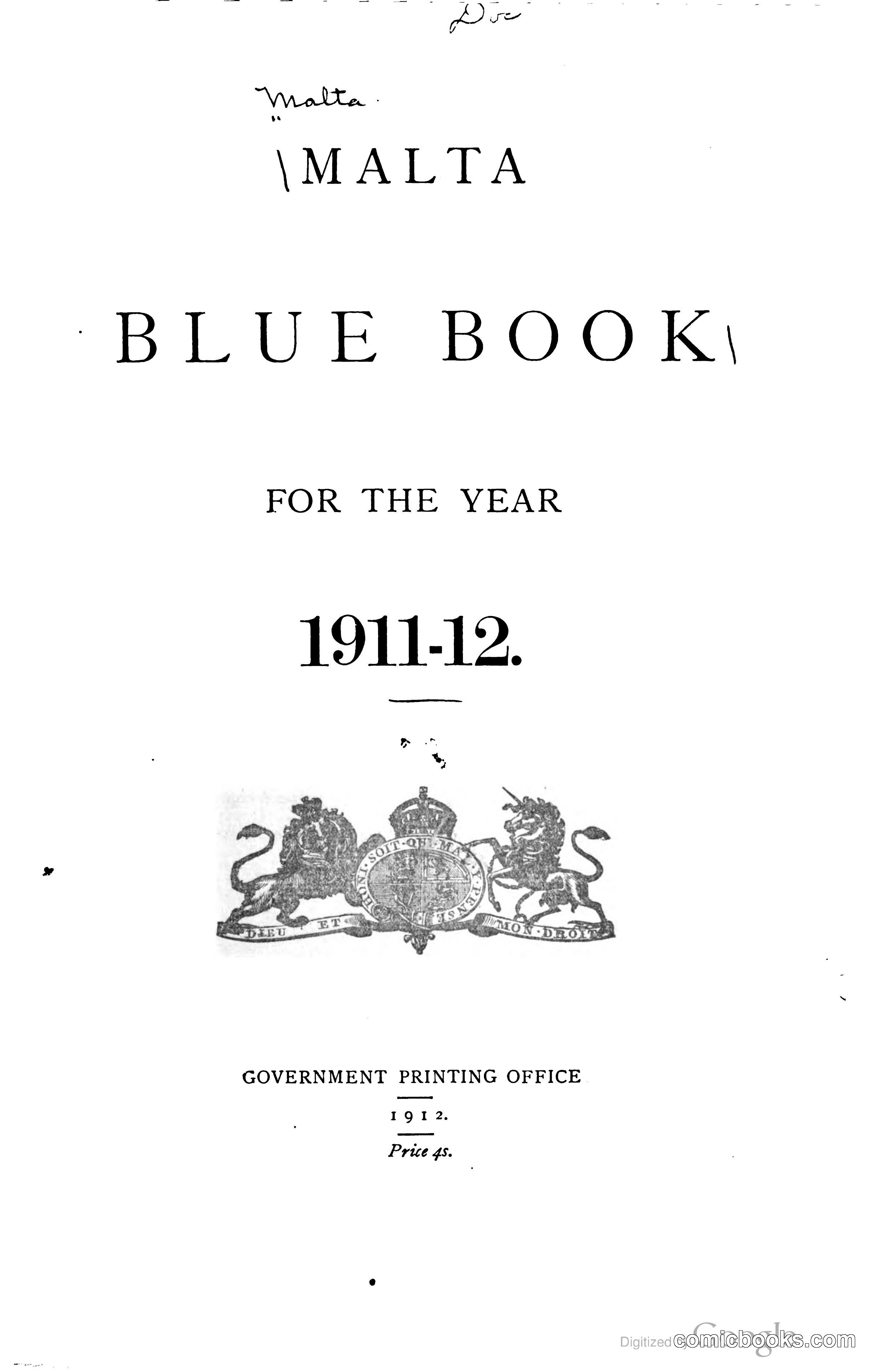 Malta Blue Book 1911-12