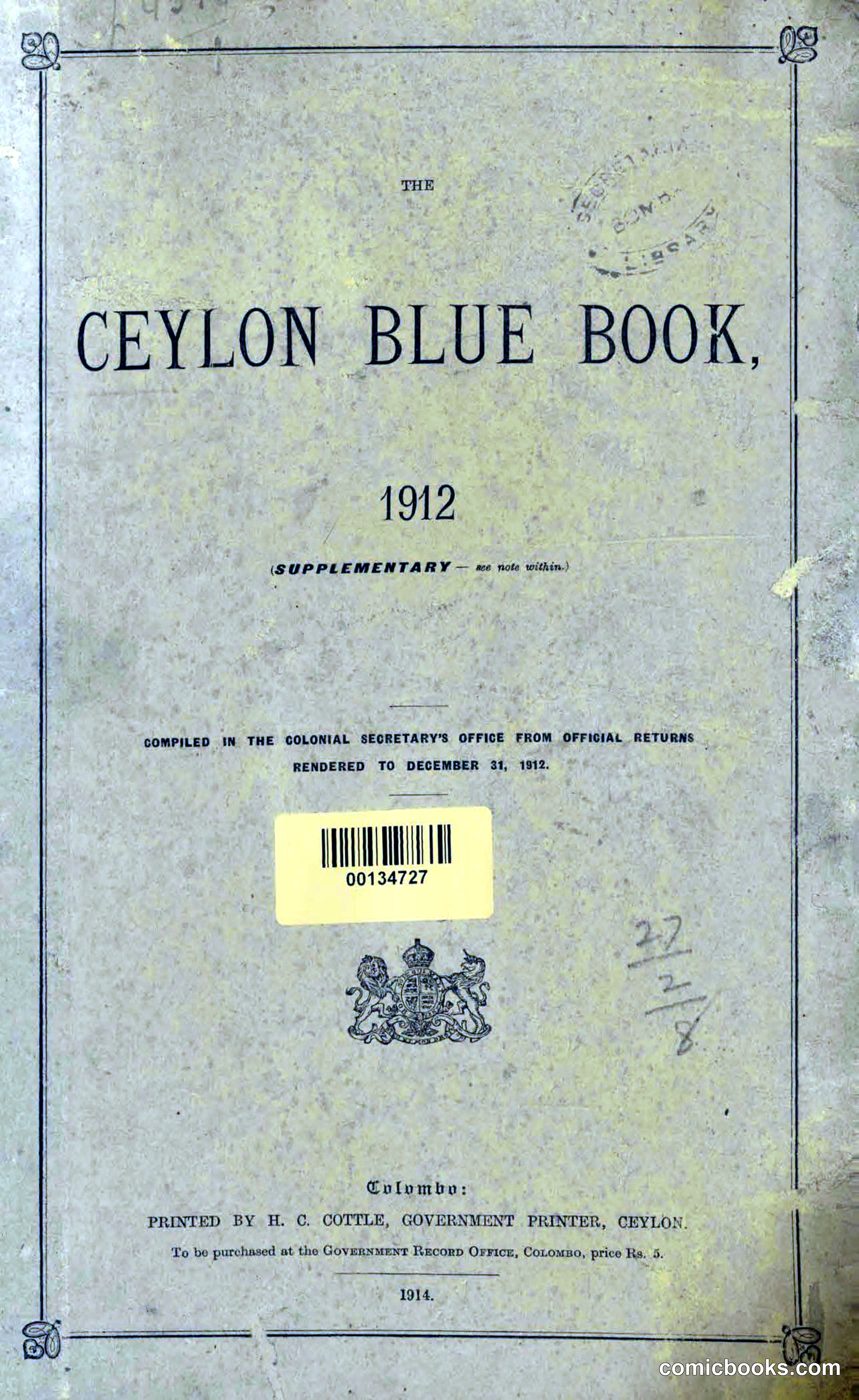 The Ceylon Blue Book, 1912 Supplementary