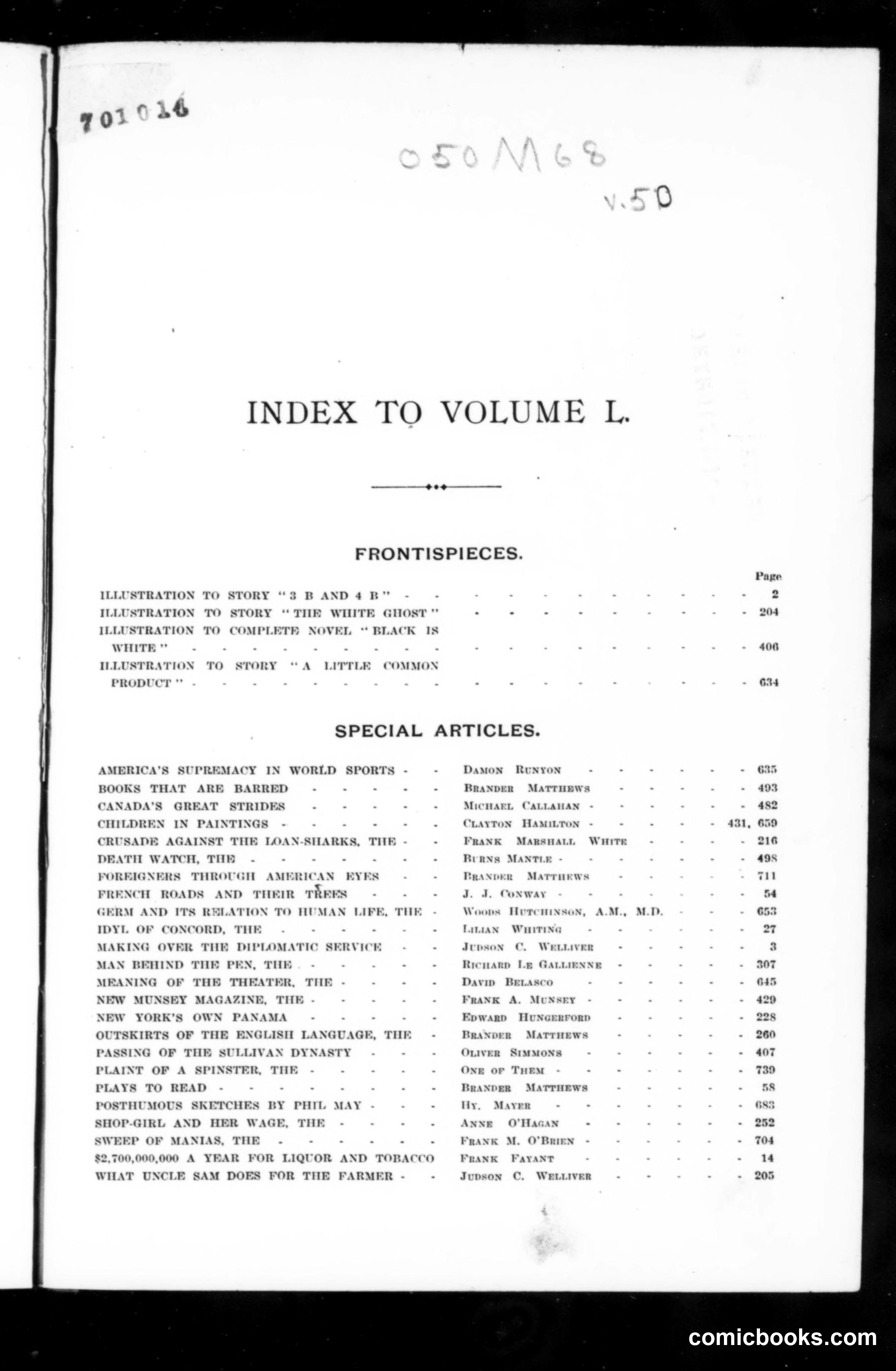 Munsey's Magazine, Vol. 50 Index