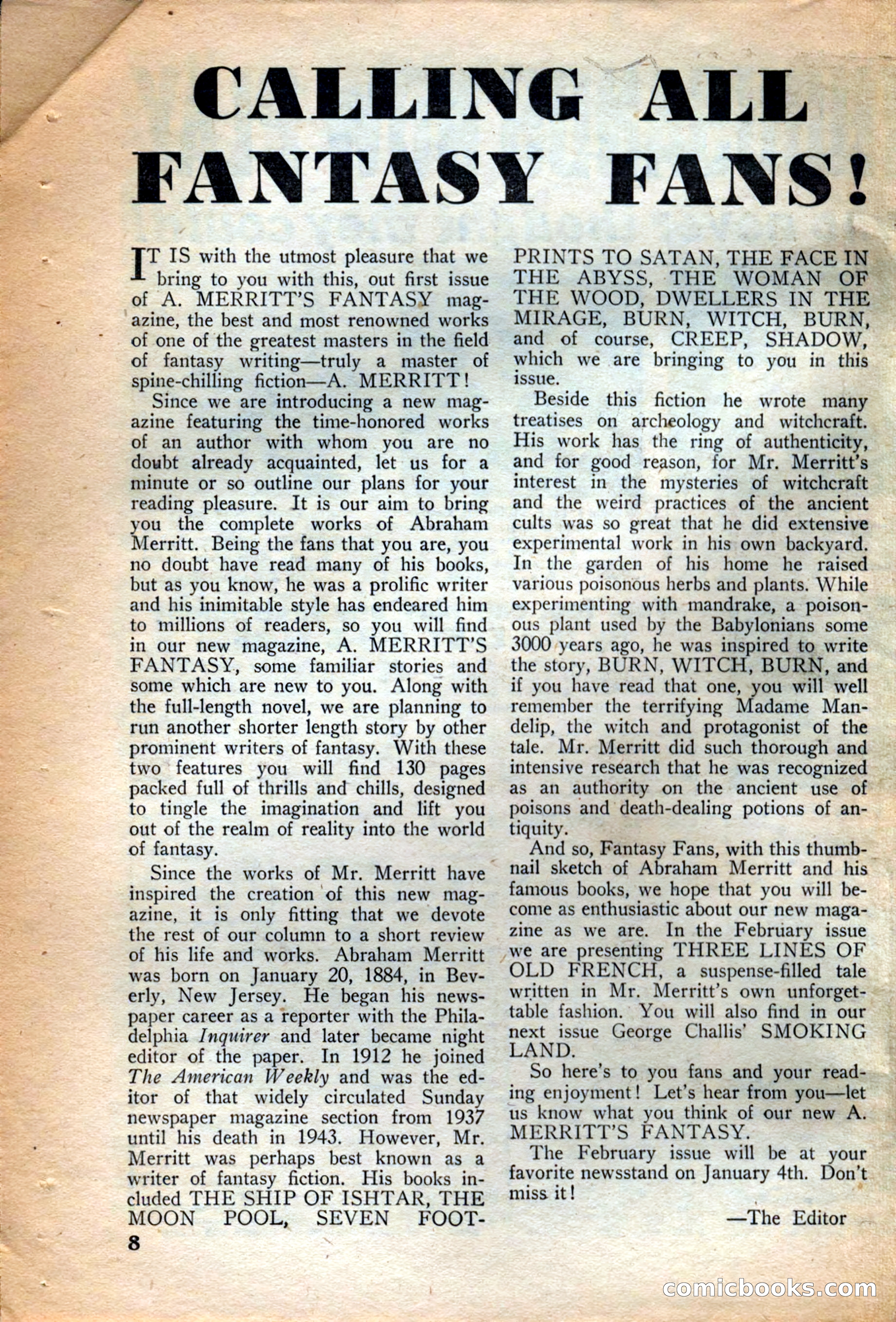 A. Merritt's Fantasy Magazine, December 1949 — page 8 of 133