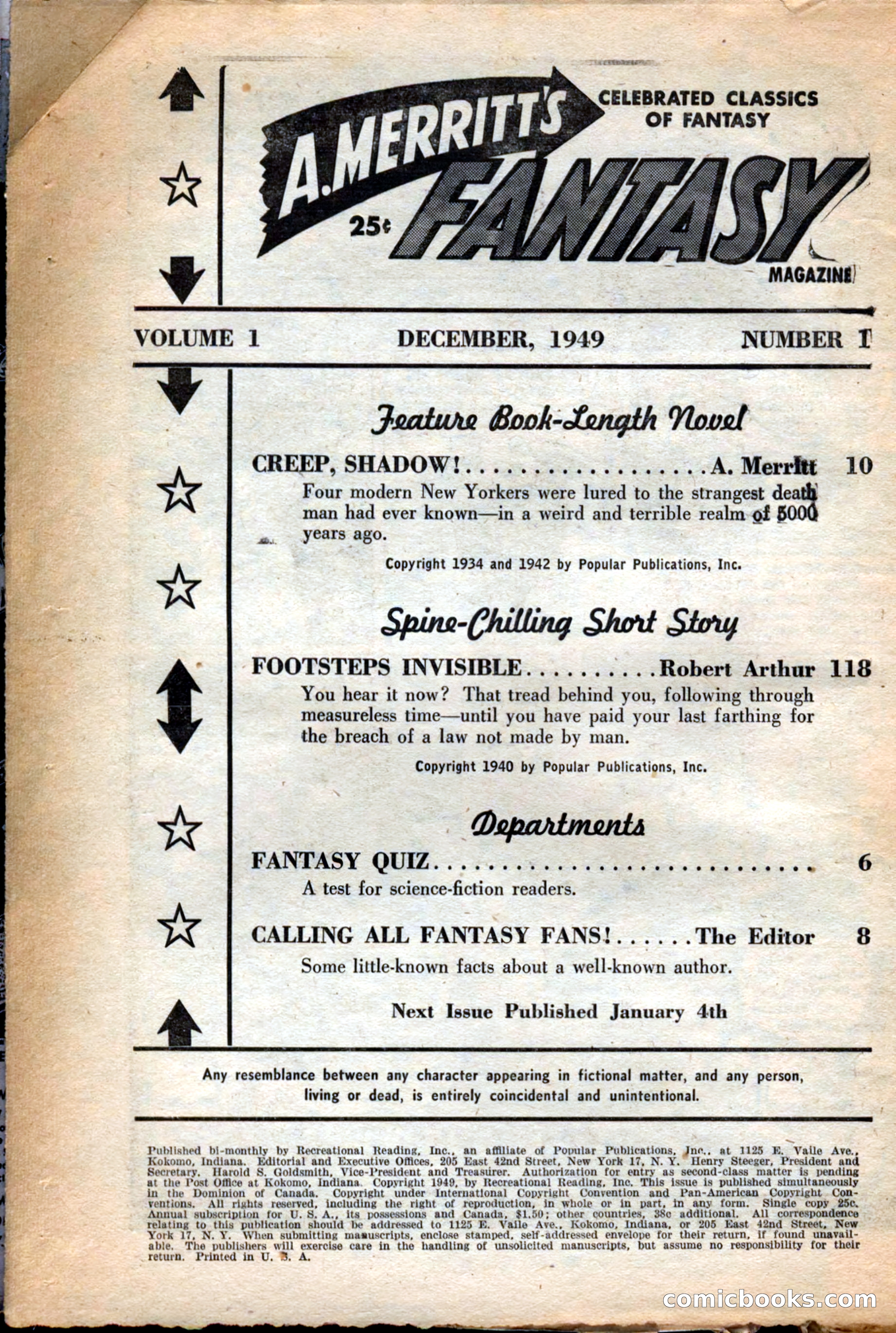 A. Merritt's Fantasy Magazine, December 1949 — page 4 of 132