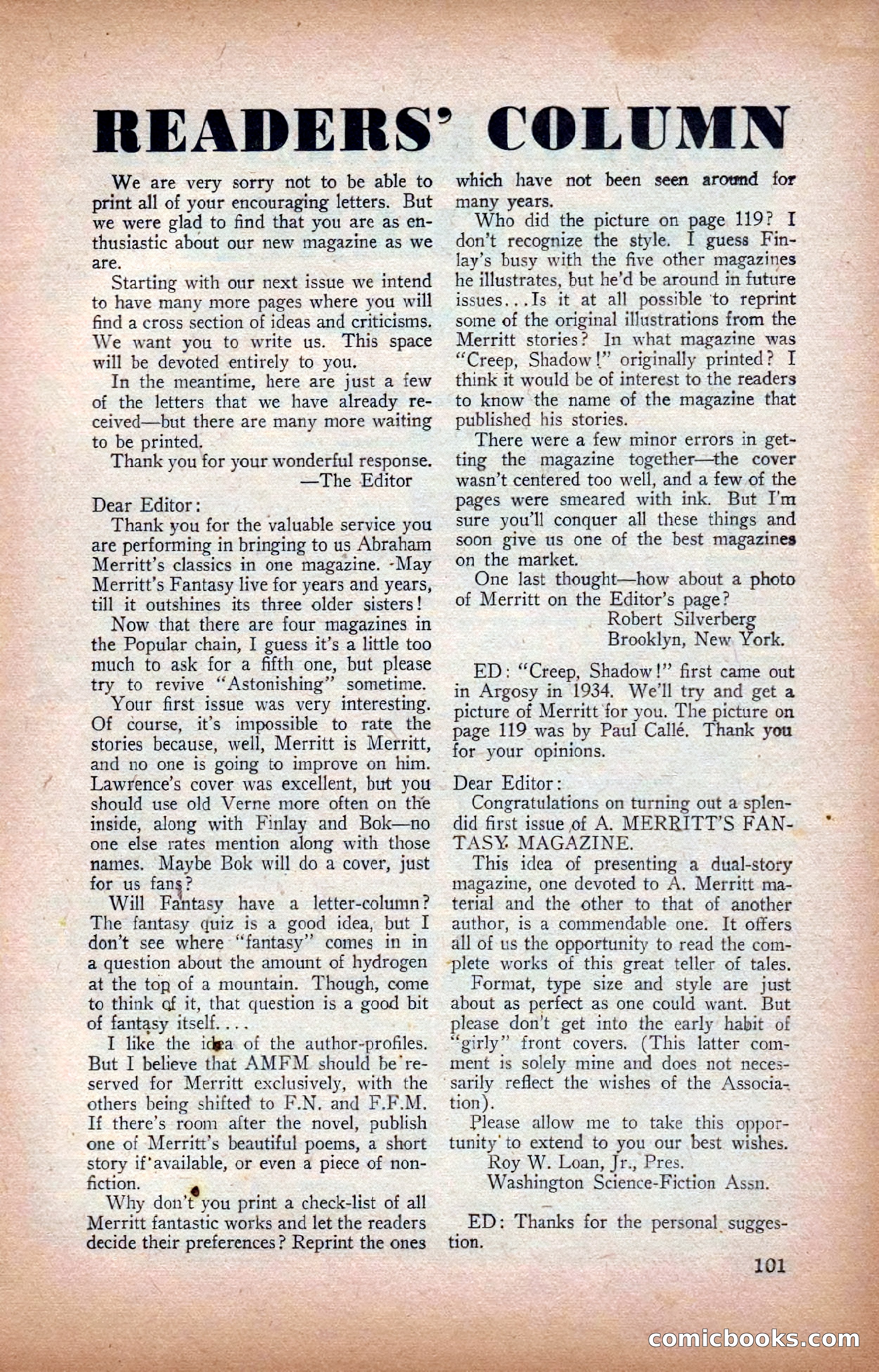 A. Merritt's Fantasy Magazine, February 1950 — page 101 of 134