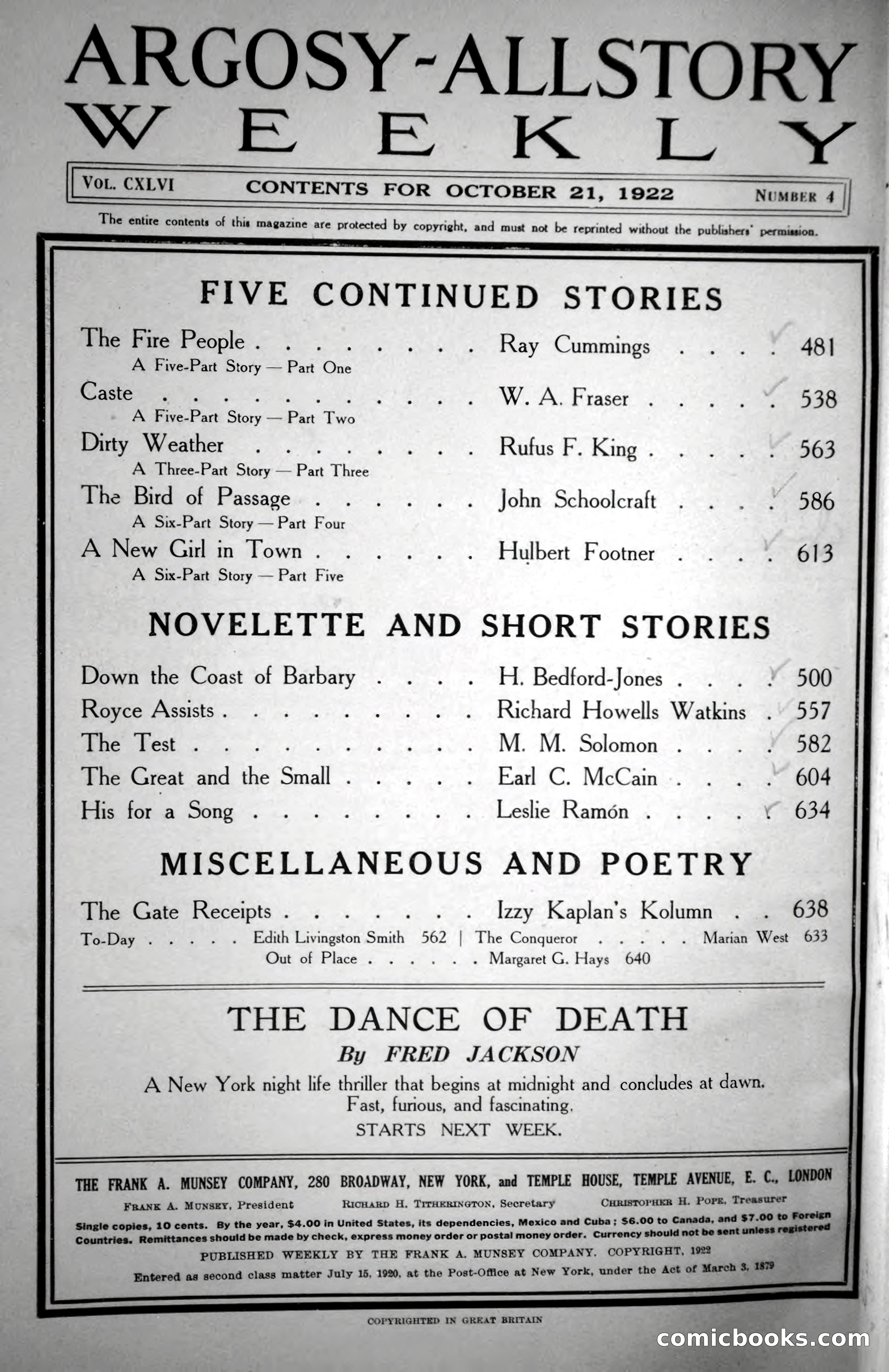 Argosy All-Story Weekly, October 21, 1922 — page 4 of 176