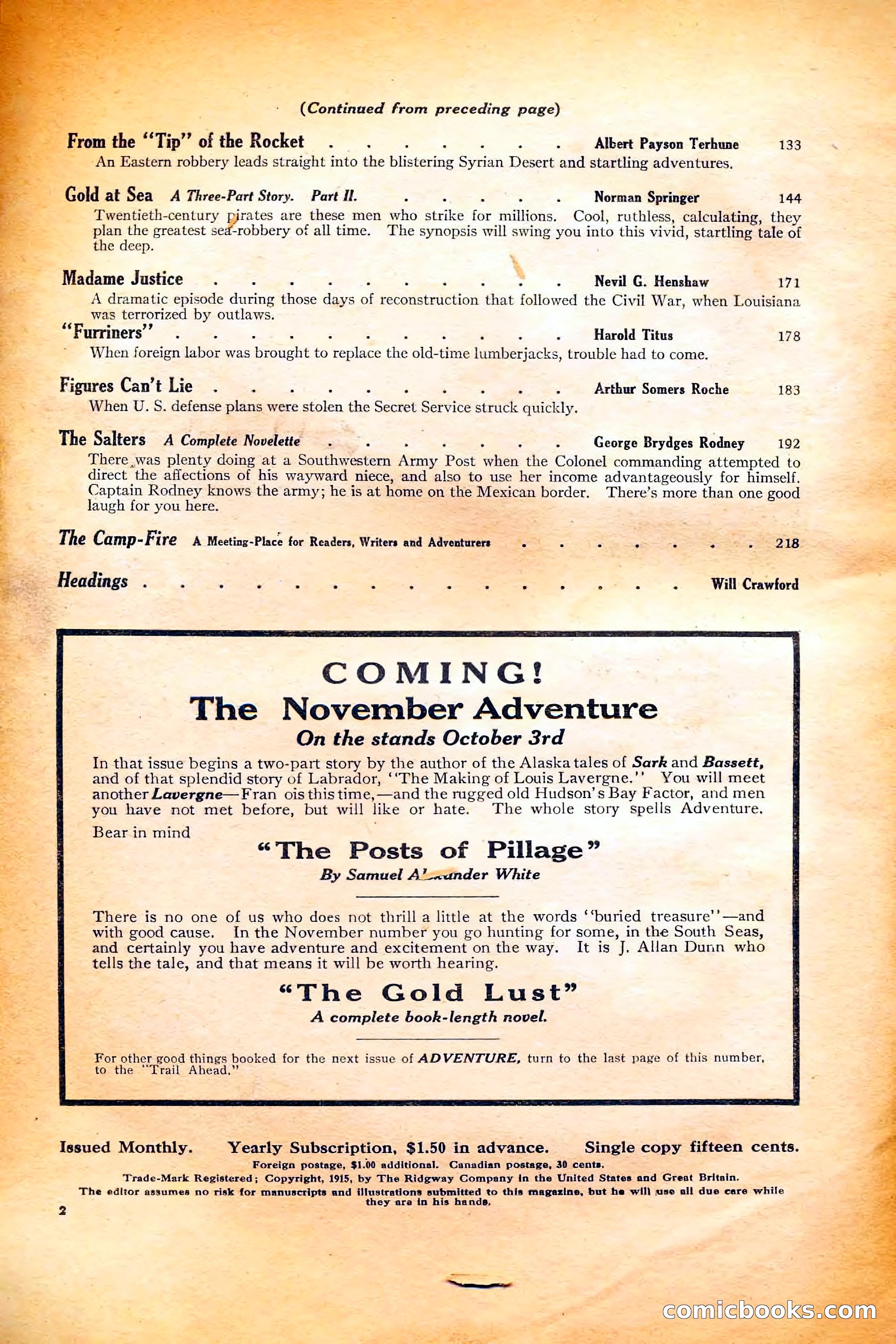 Adventure Magazine, October 1915 — page 4 of 228