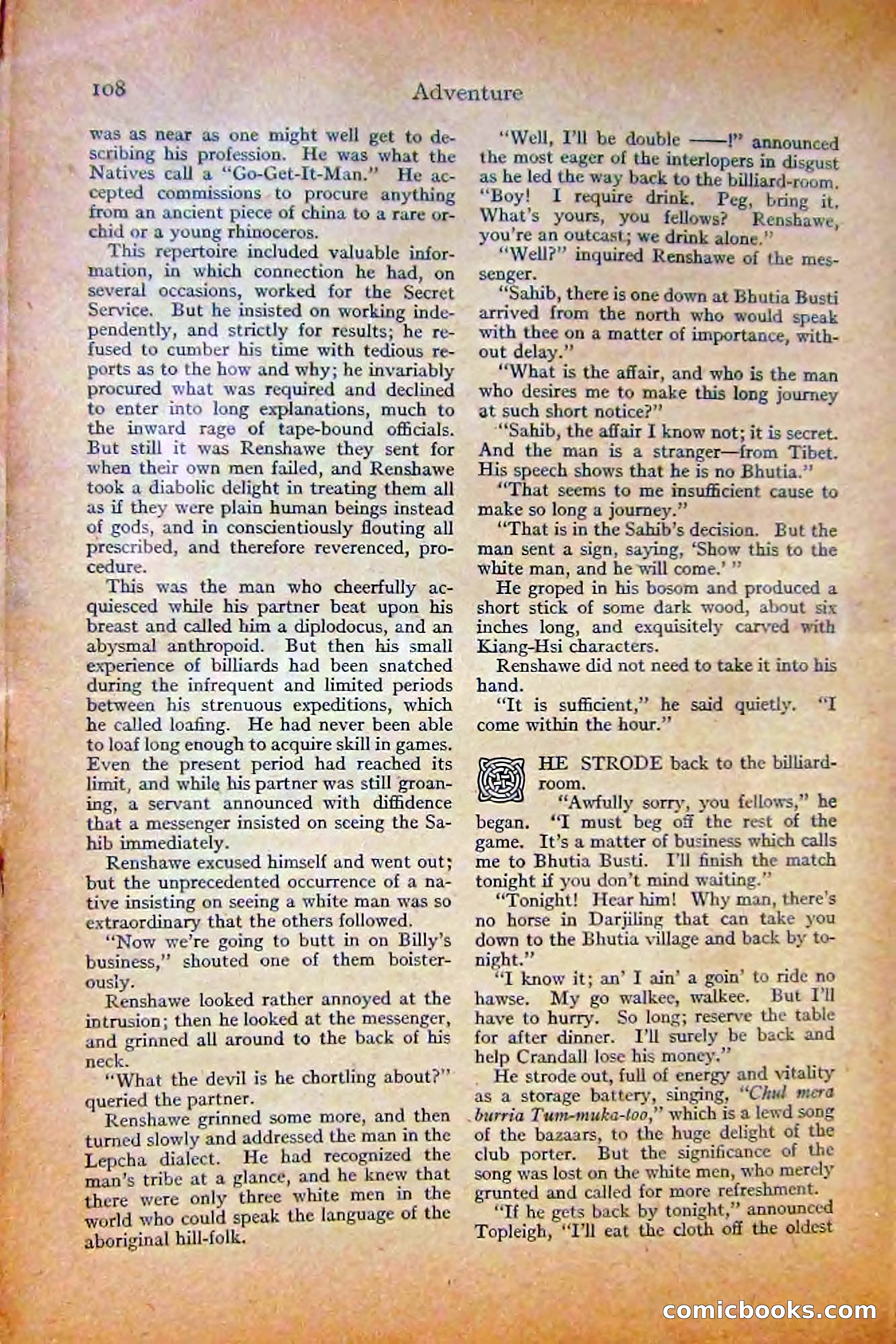 Adventure Magazine, October 1915 — page 110 of 228