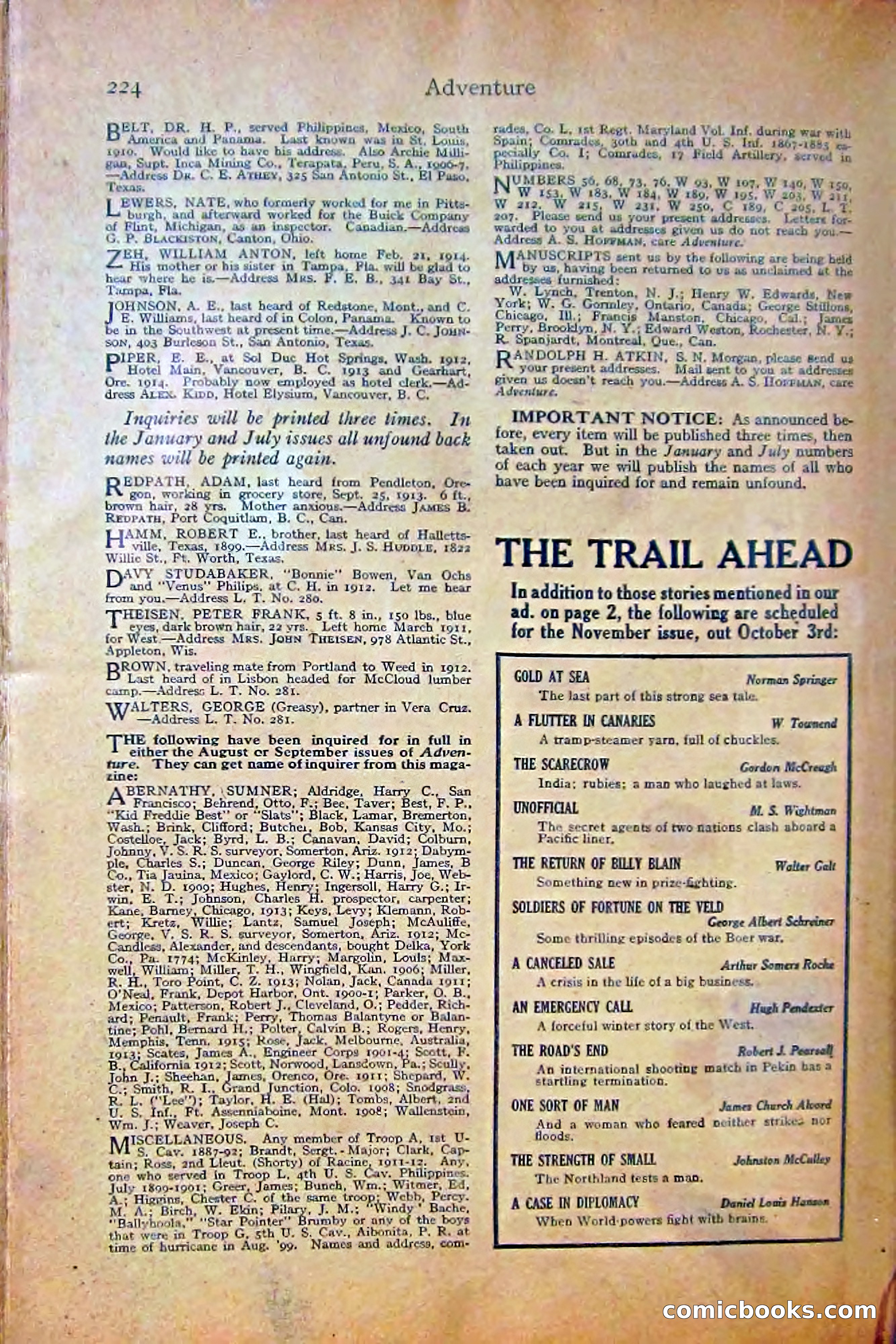 Adventure Magazine, October 1915 — page 226 of 228