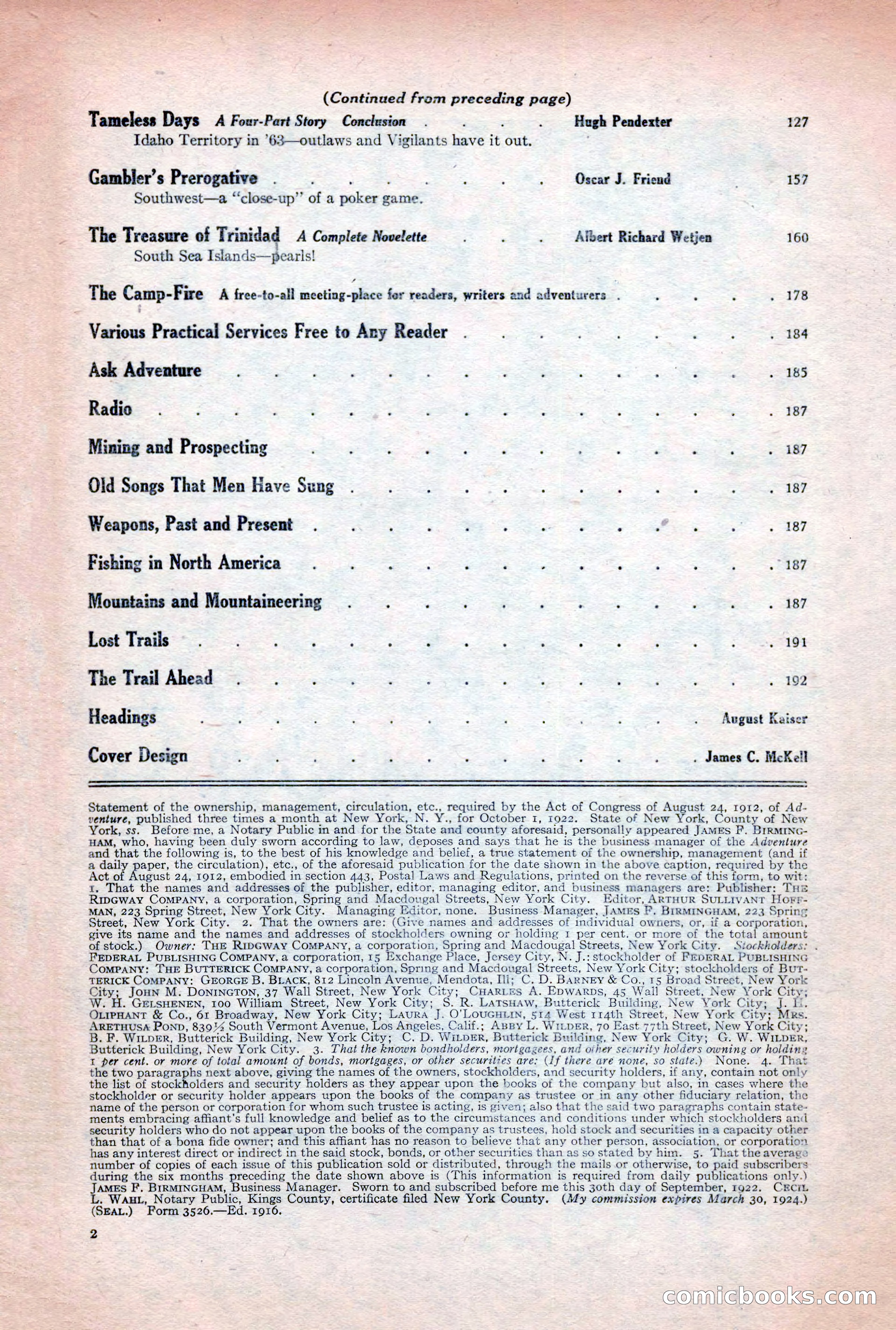 Adventure Magazine, December 30, 1922 — page 20 of 212
