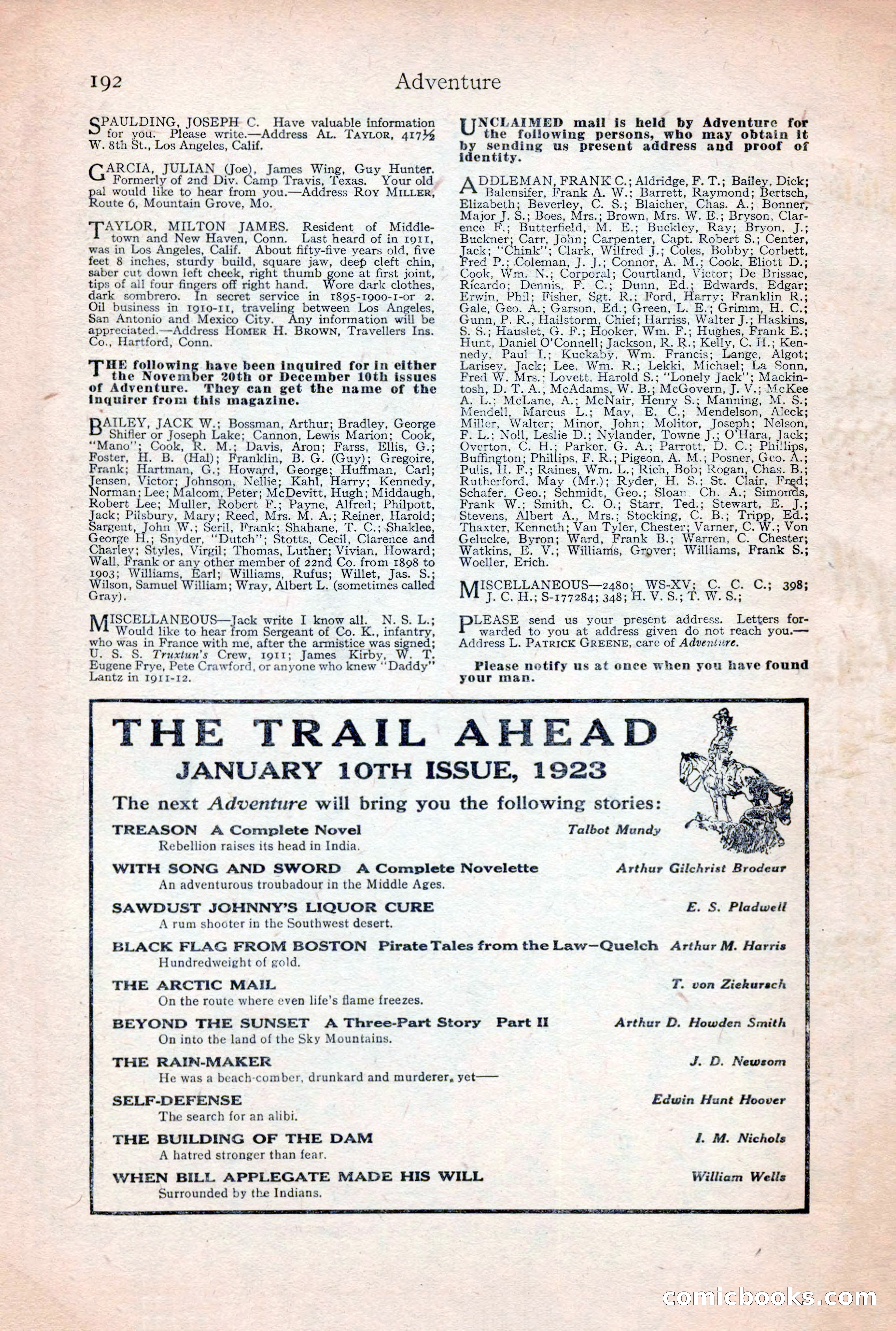 Adventure Magazine, December 30, 1922 — page 210 of 212