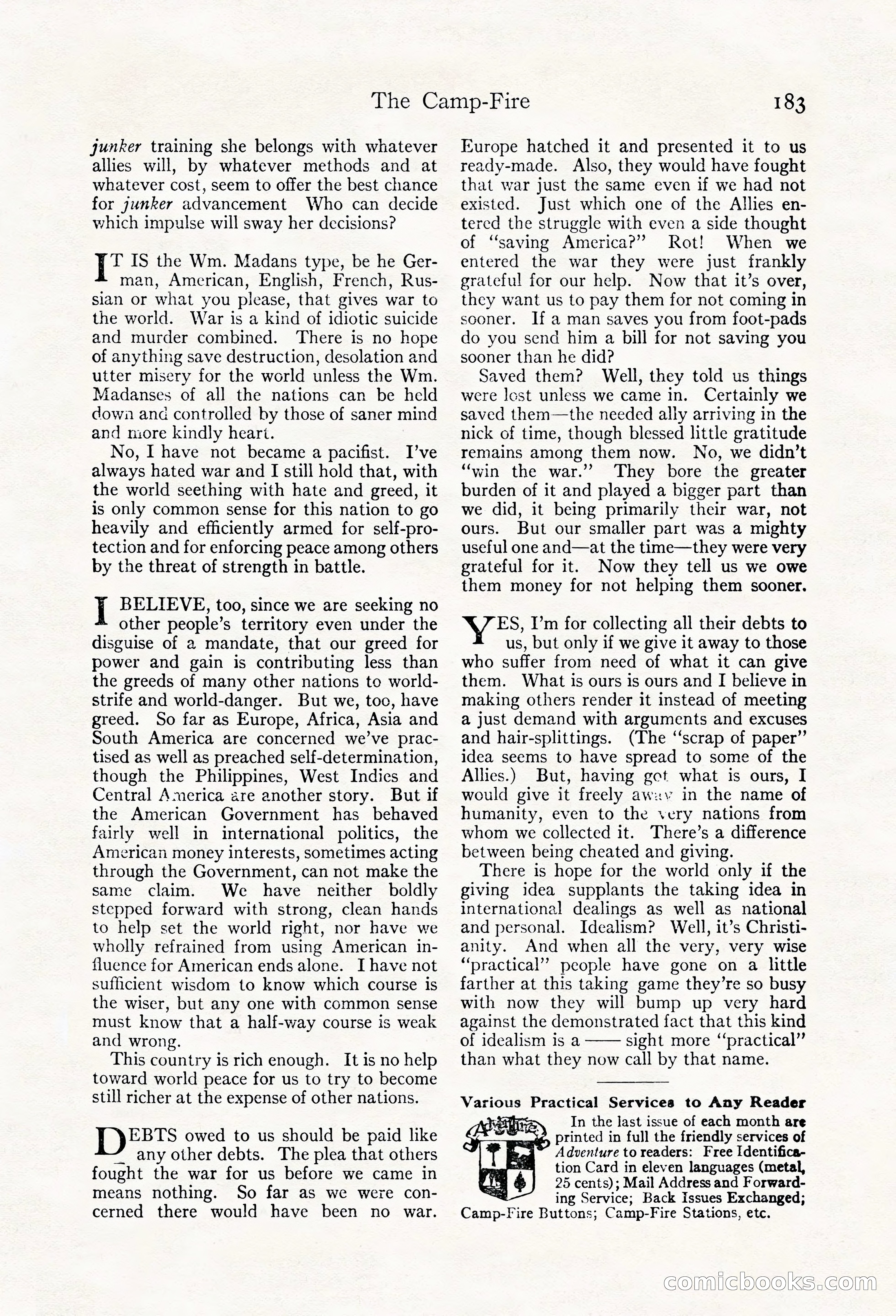 Adventure Magazine, May 20, 1923 — page 185 of 196