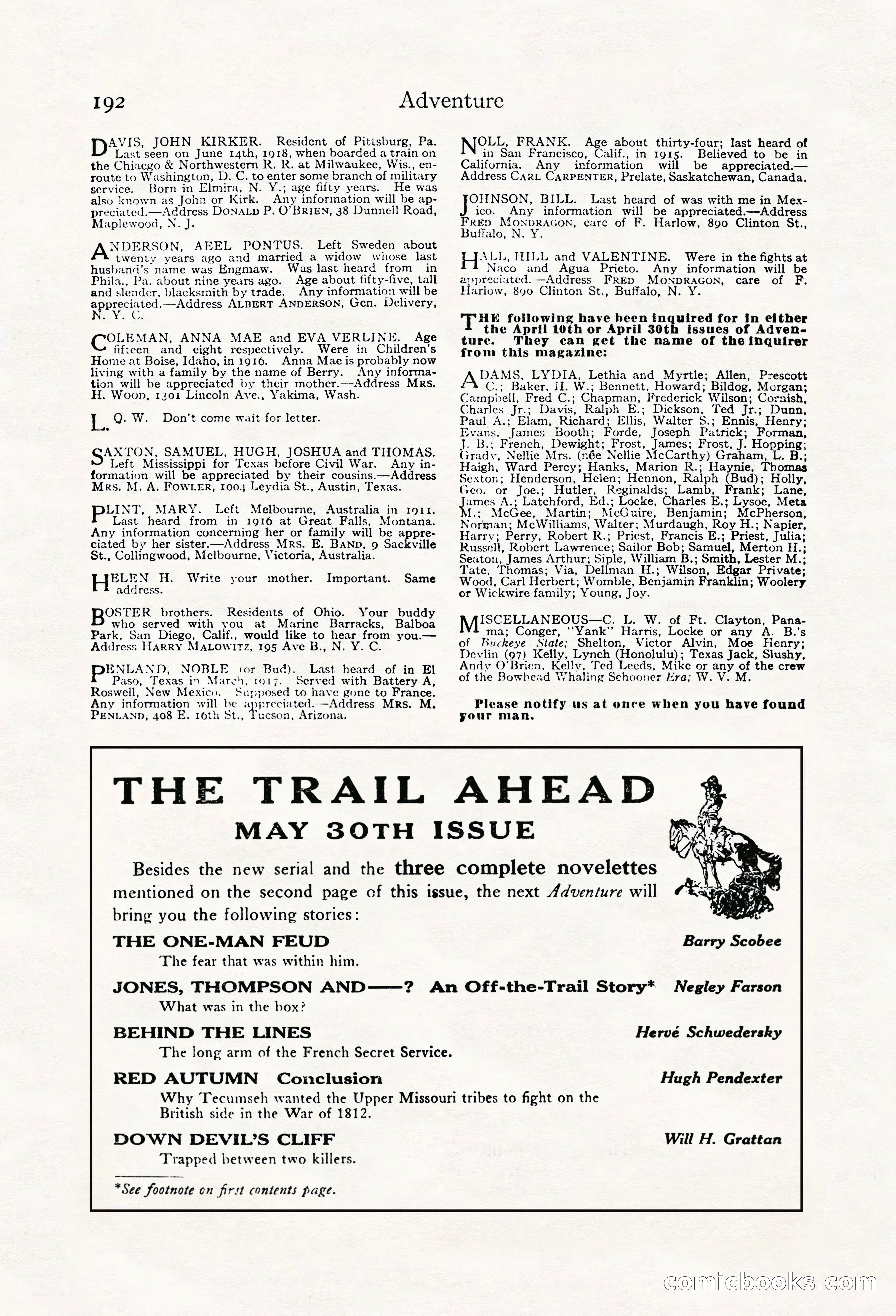 Adventure Magazine, May 20, 1923 — page 194 of 196
