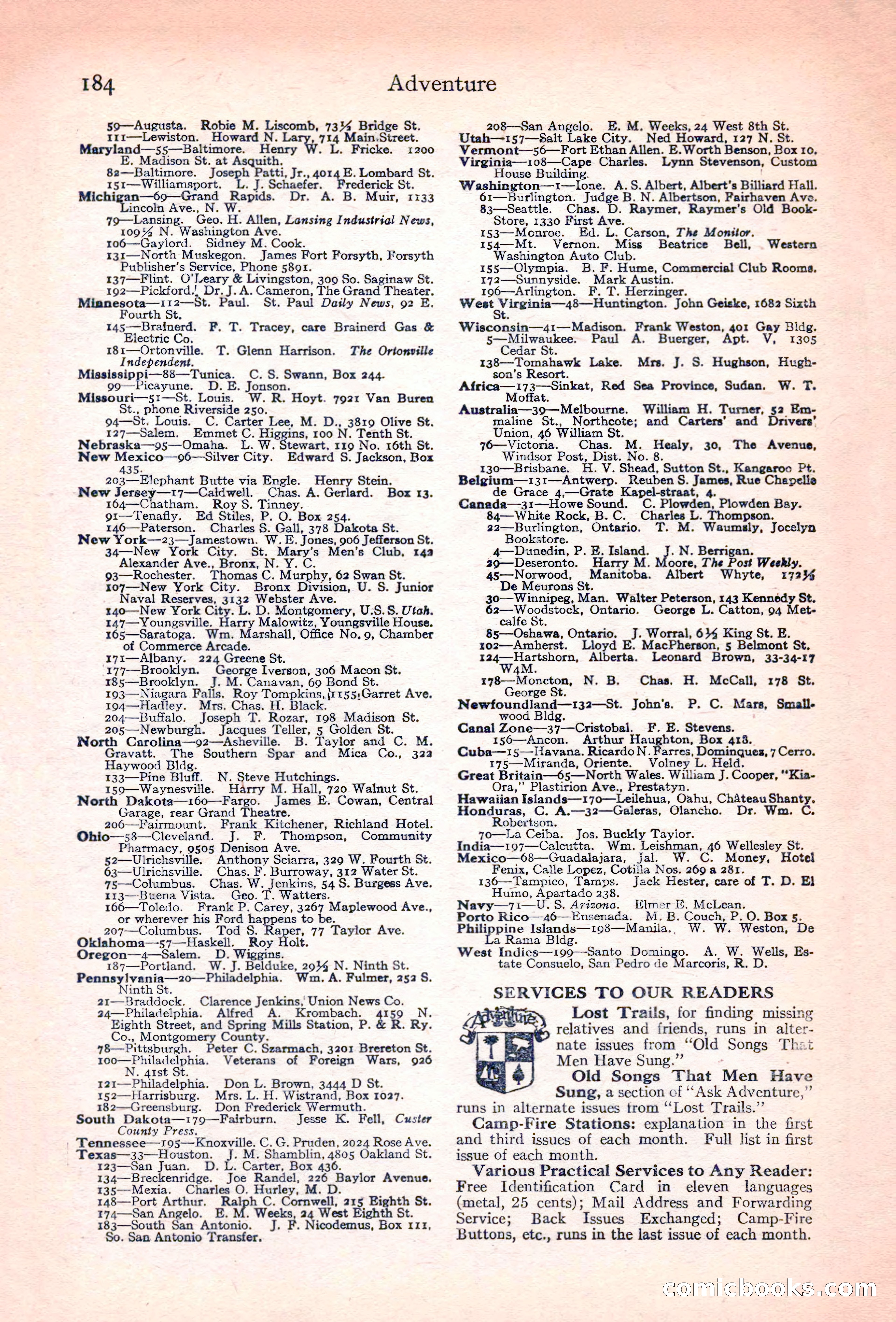 Adventure Magazine, November 10, 1923 — page 186 of 196