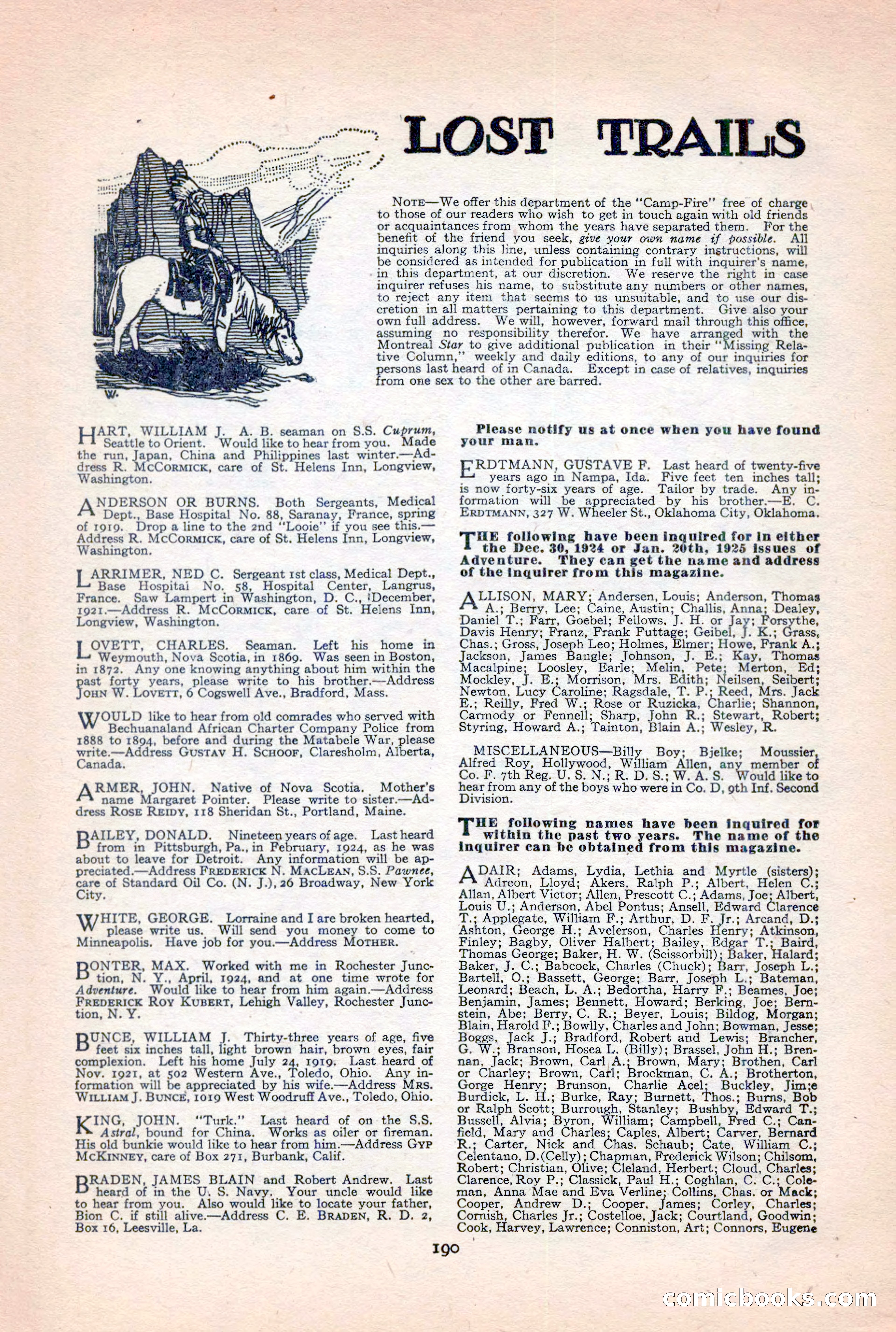 Adventure Magazine, February 10, 1925 — page 192 of 196