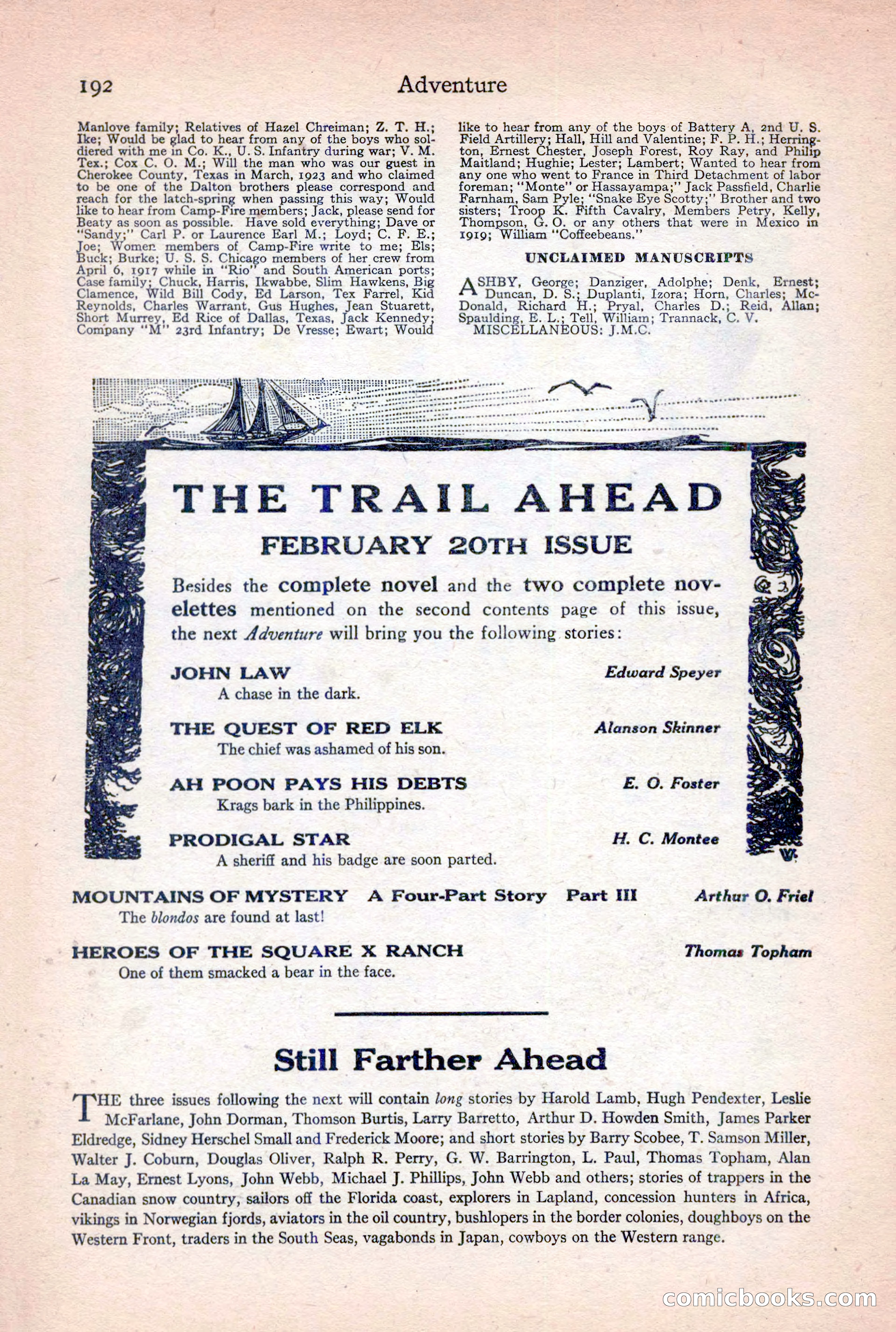 Adventure Magazine, February 10, 1925 — page 194 of 196