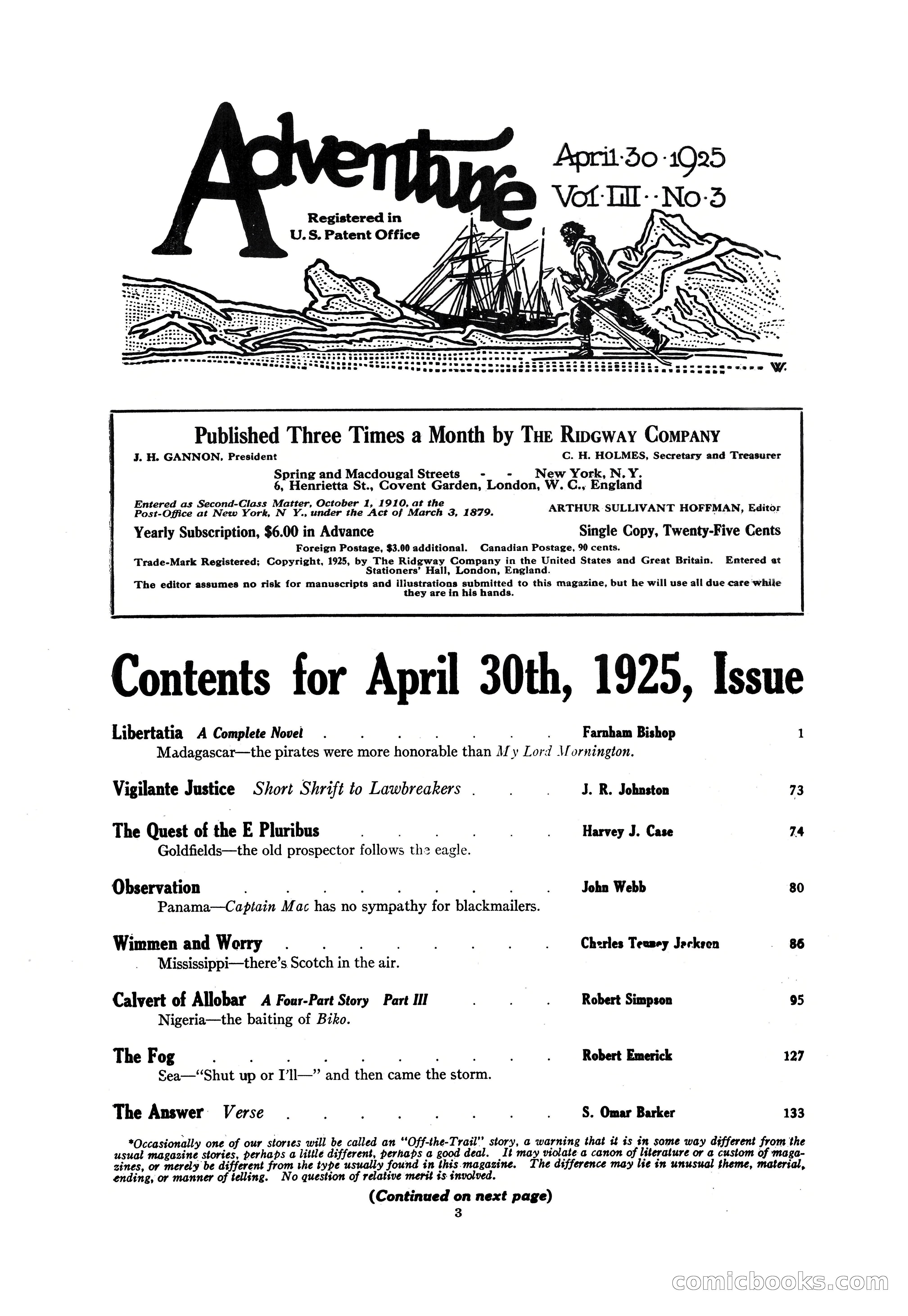 Adventure Magazine Cover, April 30, 1925 — page 5 of 204