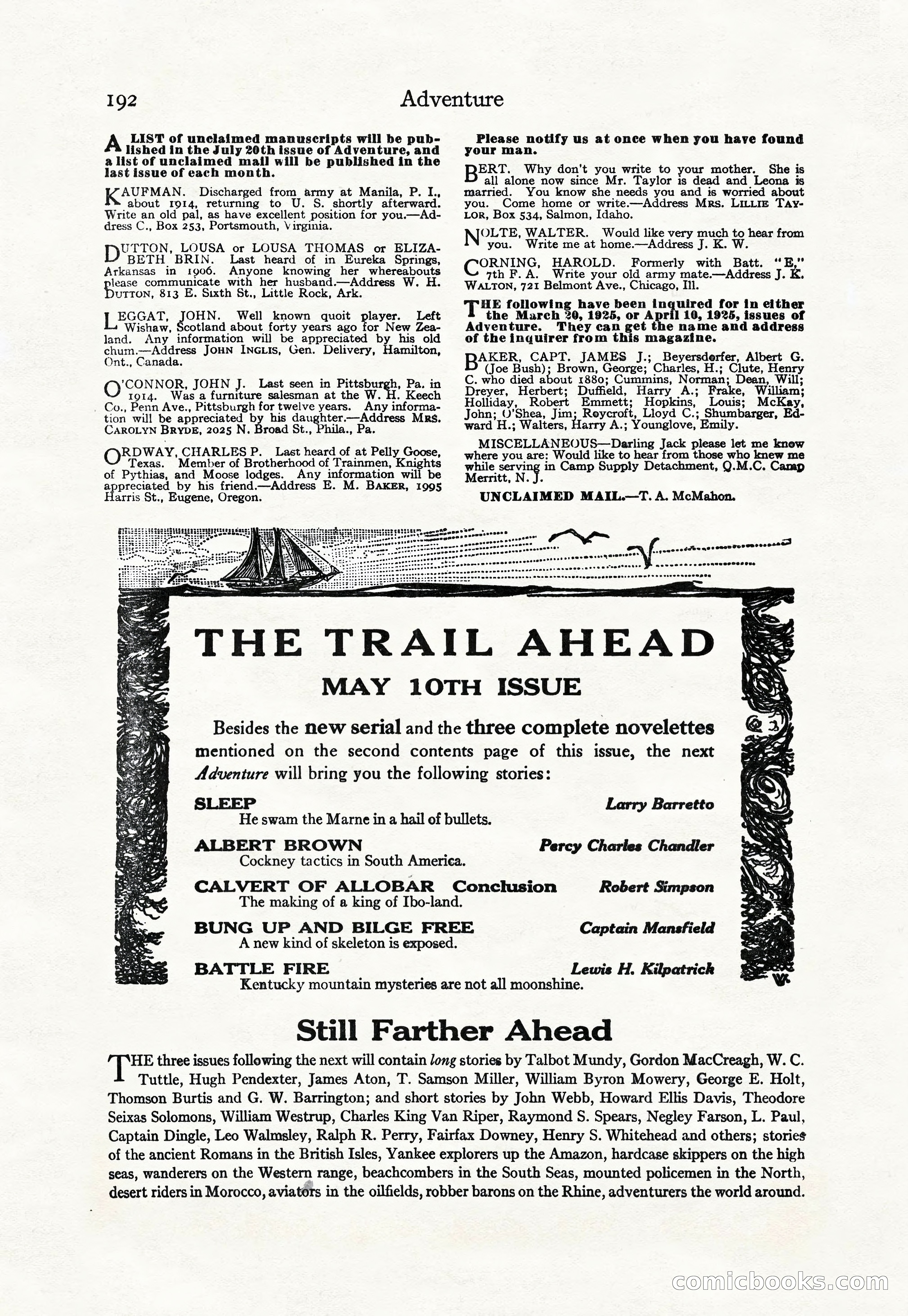 Adventure Magazine Cover, April 30, 1925 — page 202 of 204