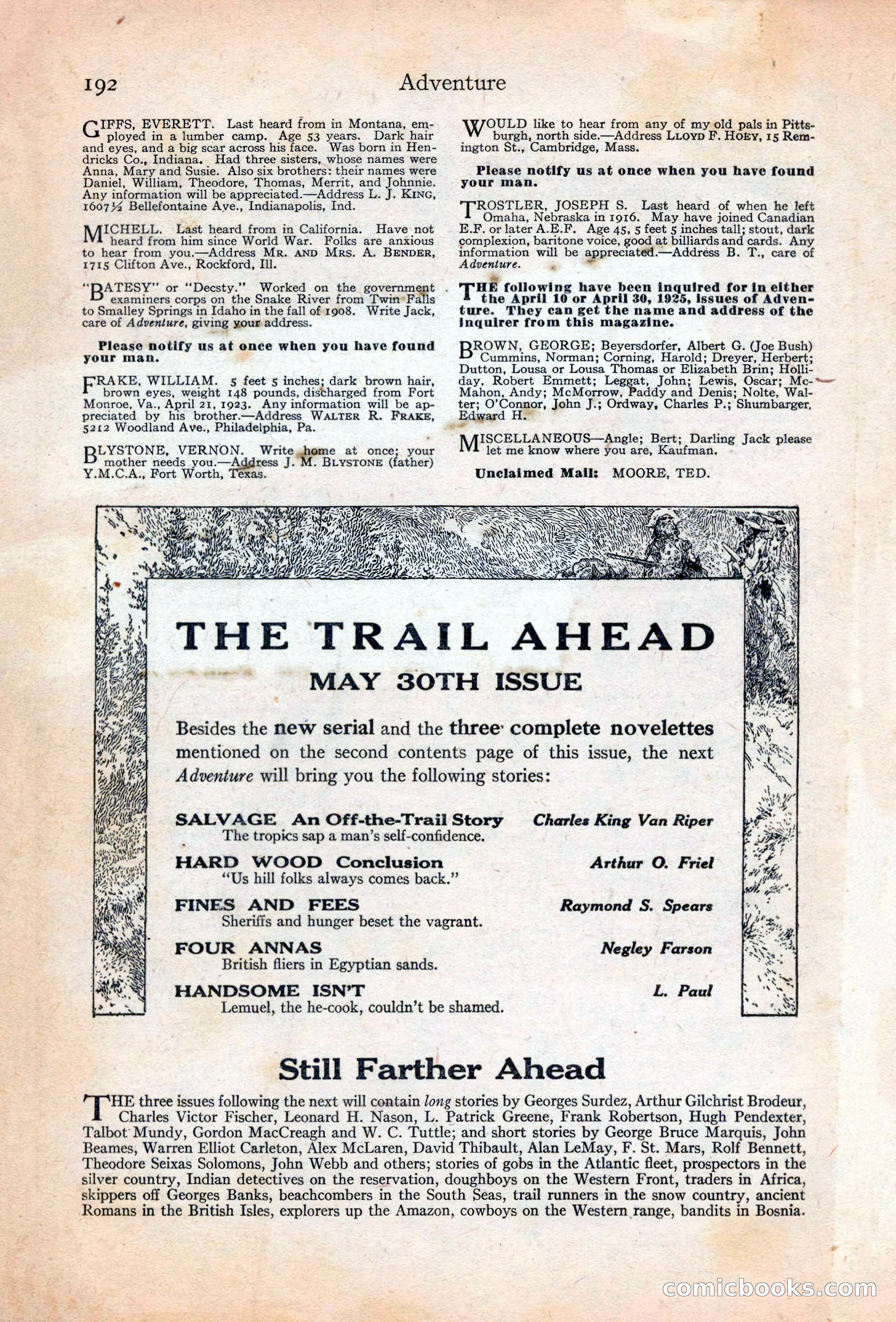 Adventure Magazine, May 20, 1925 — page 206 of 208