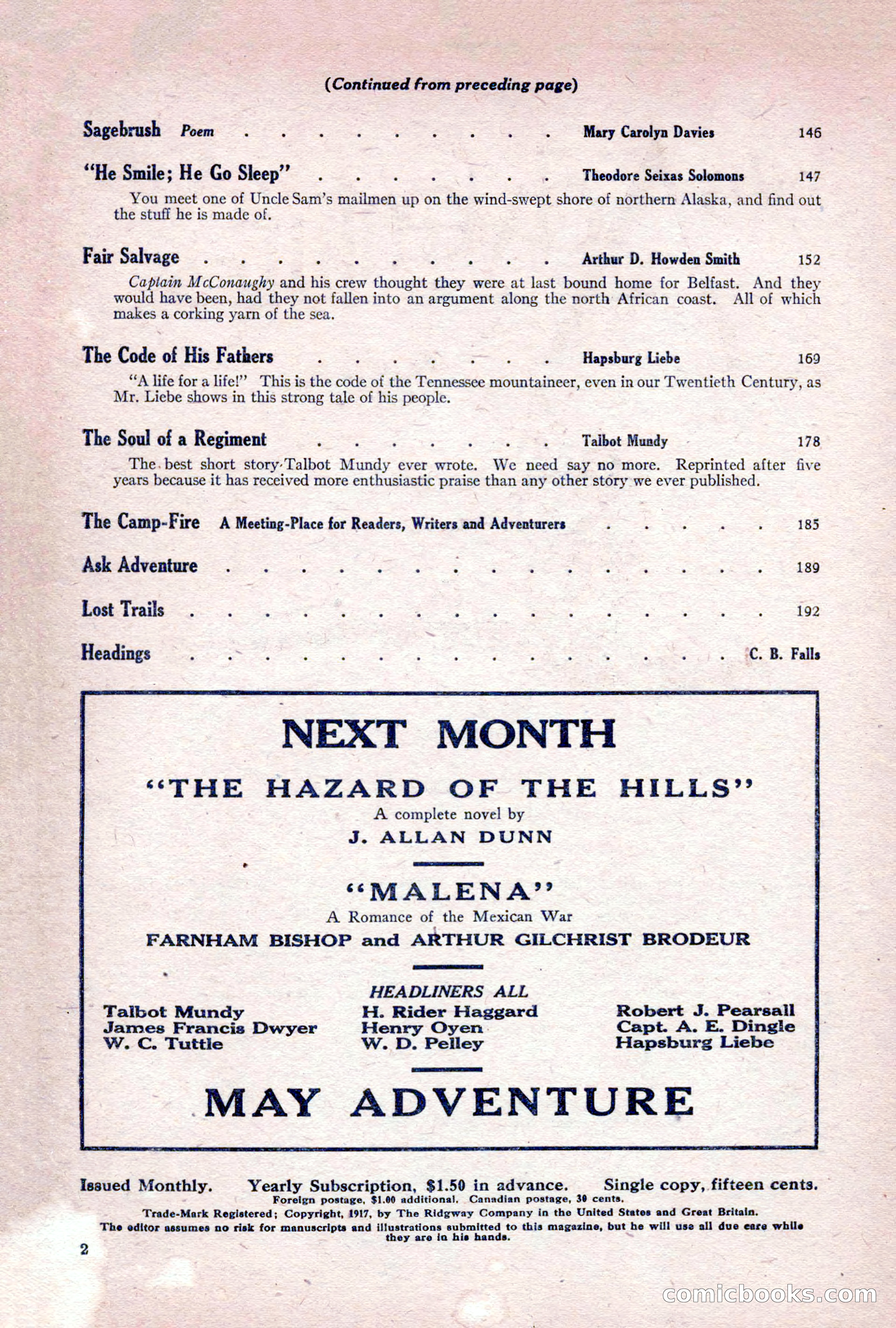 Adventure Magazine, April 1917 — page 4 of 196