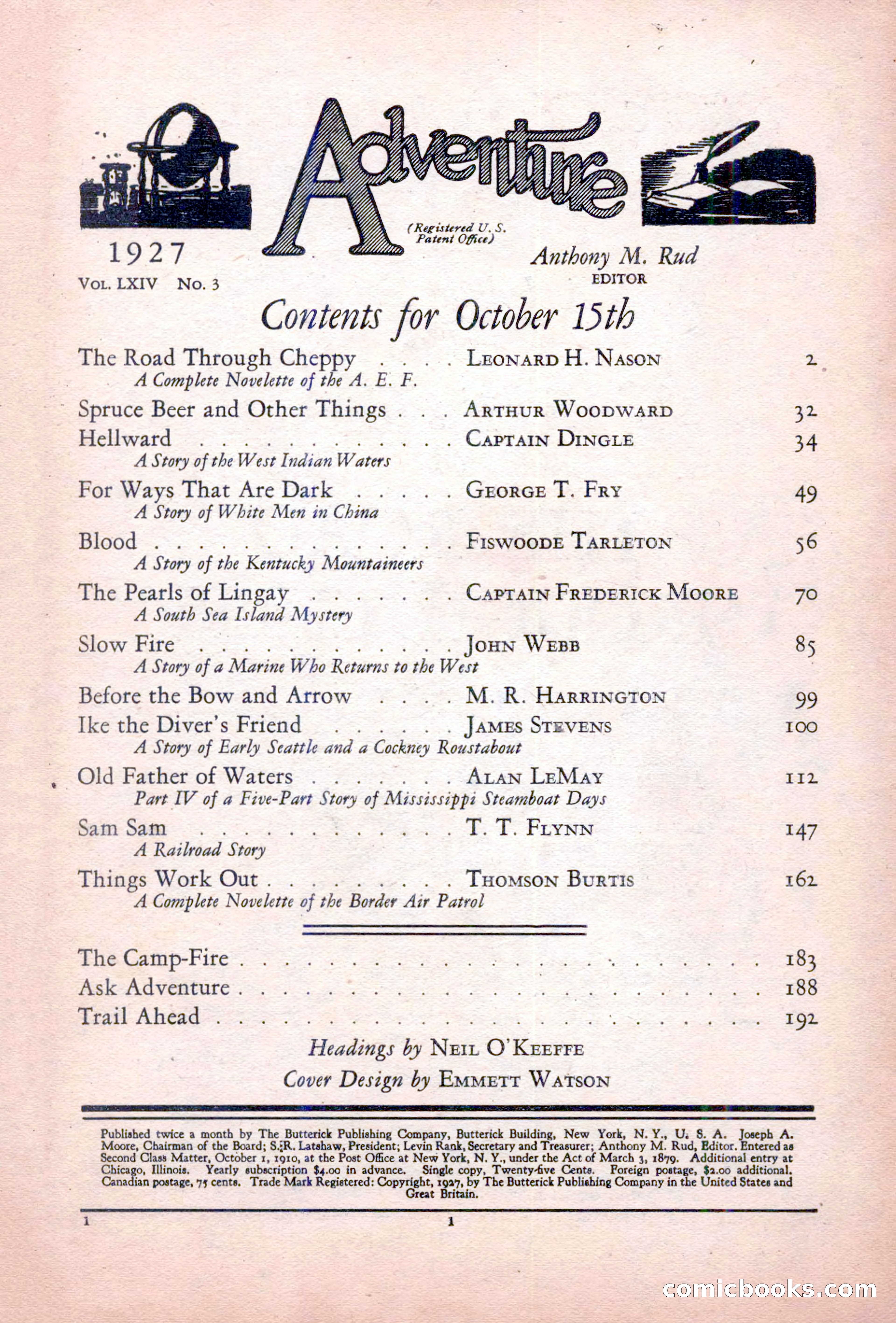 Adventure Magazine, October 15, 1927 — page 3 of 196