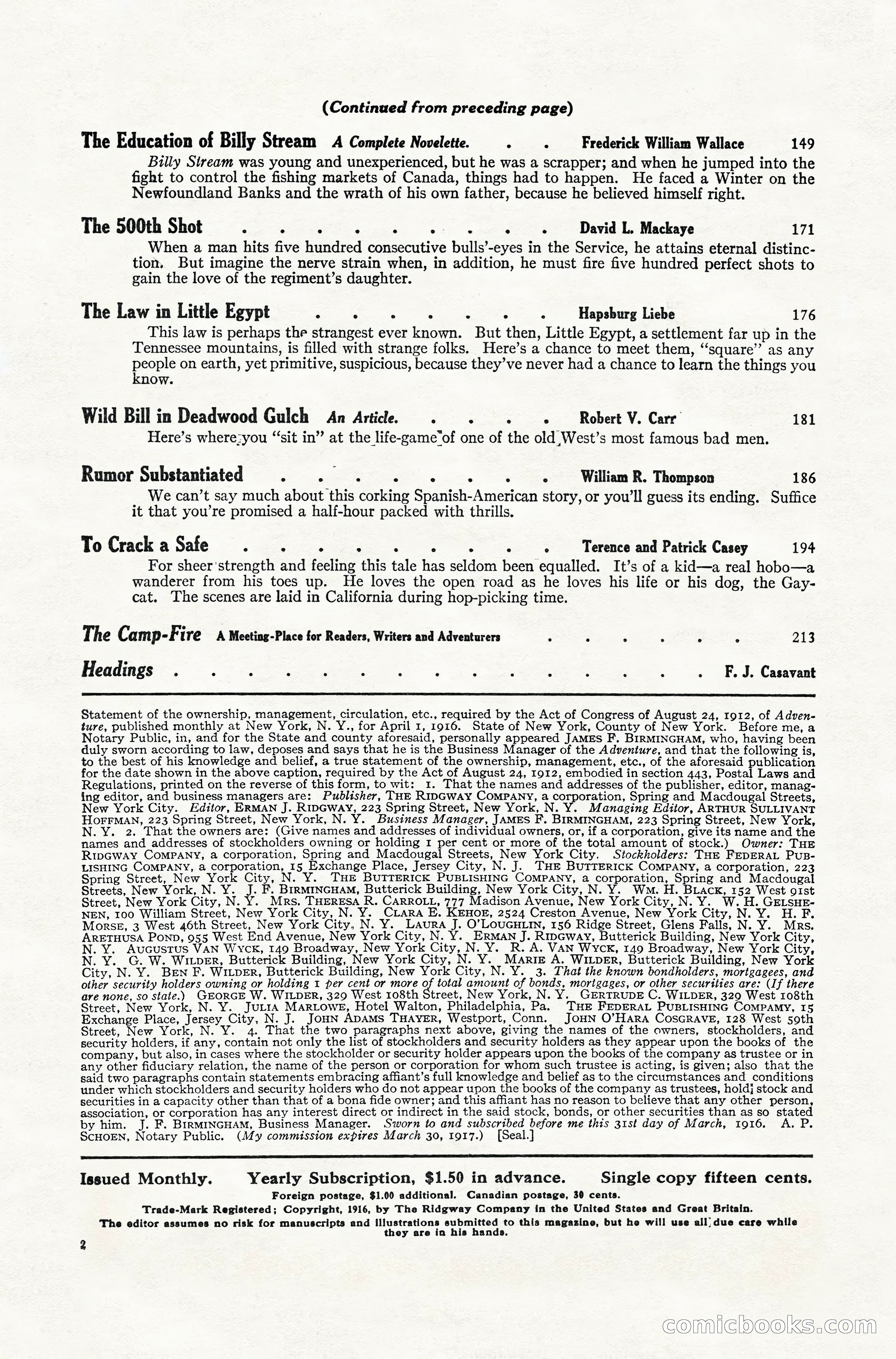 Adventure Magazine, July 1916 — page 4 of 228