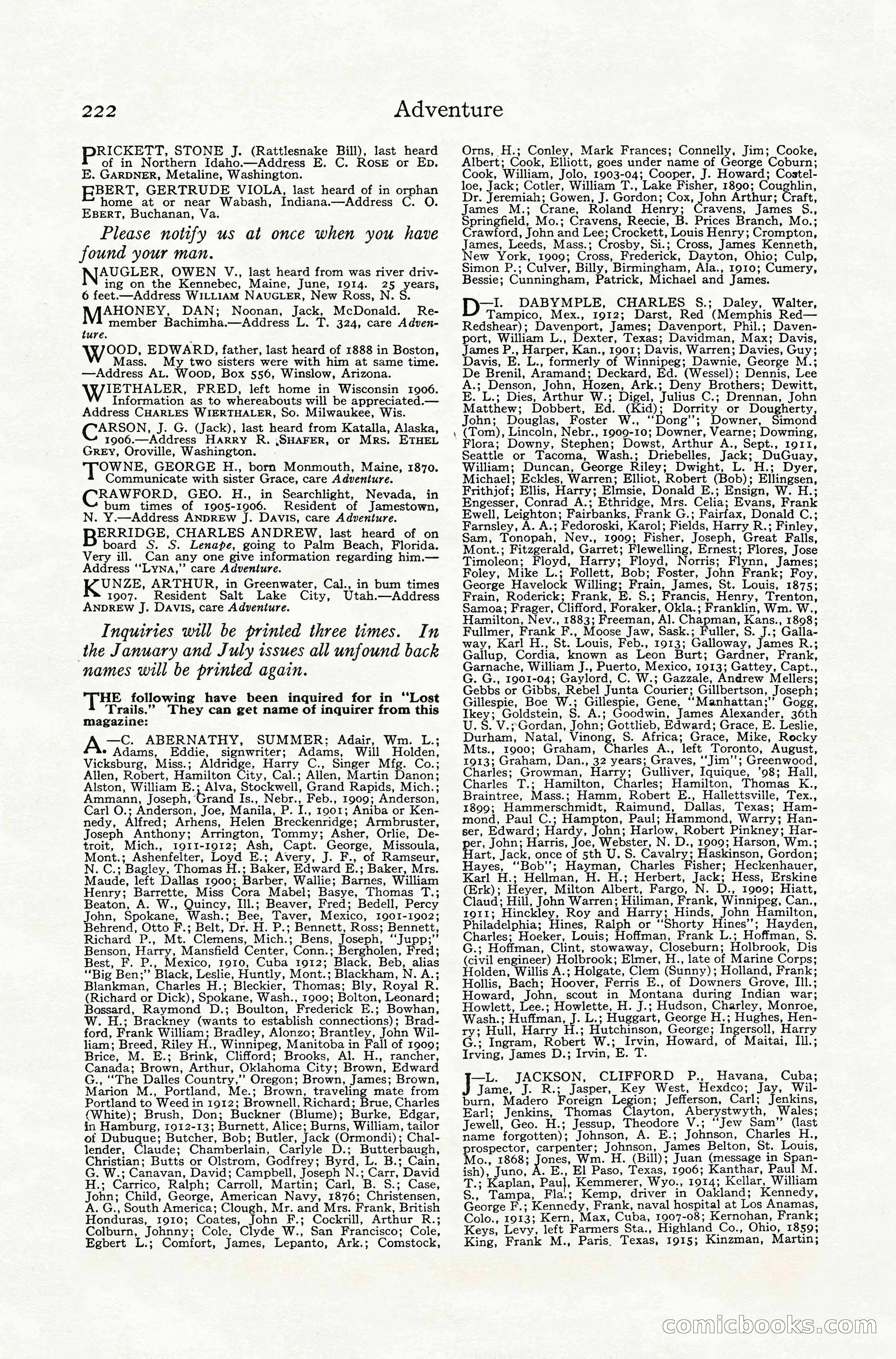 Adventure Magazine, July 1916 — page 224 of 228