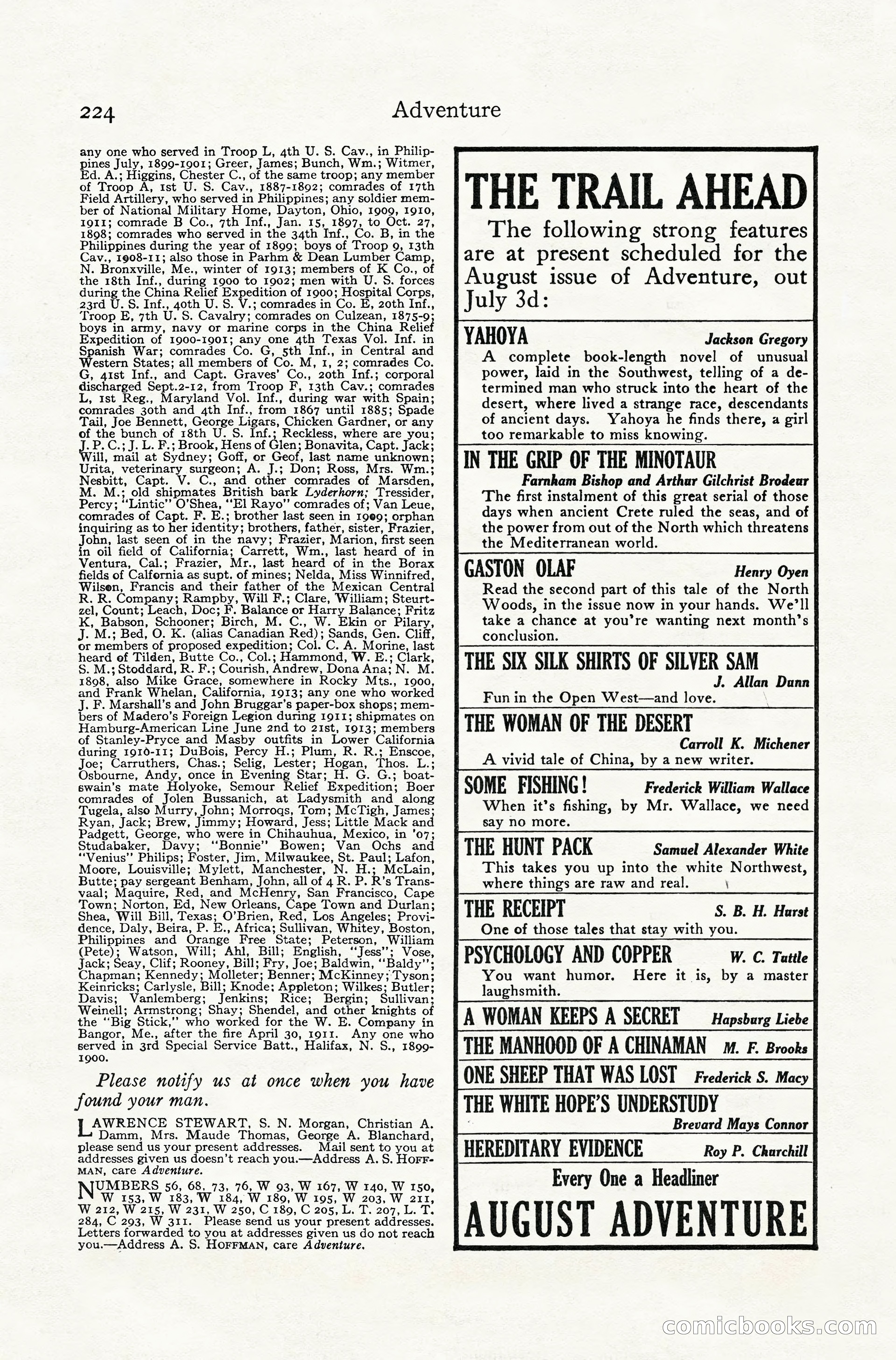 Adventure Magazine, July 1916 — page 226 of 228