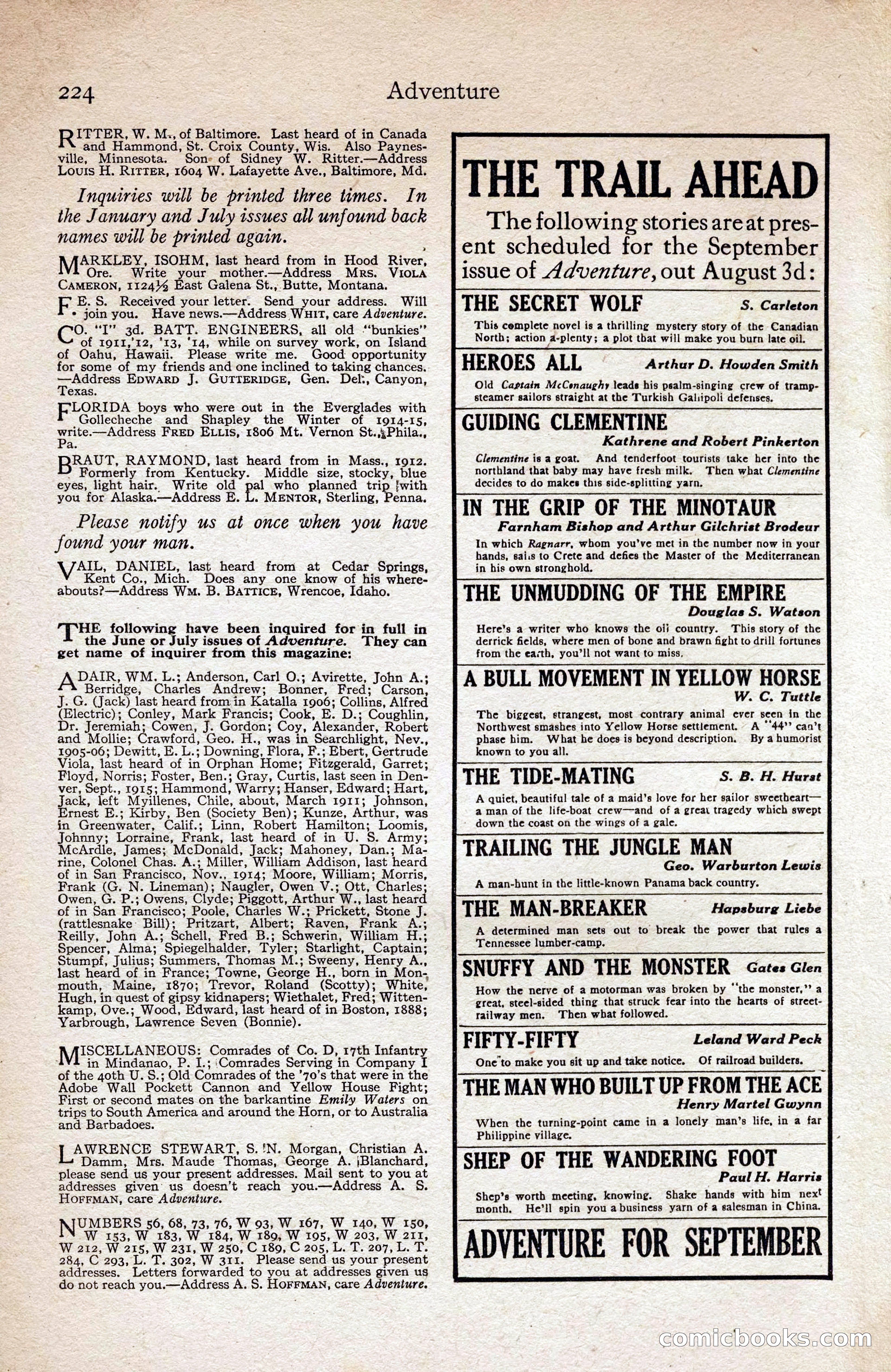 Adventure Magazine, August 1916 — page 226 of 228