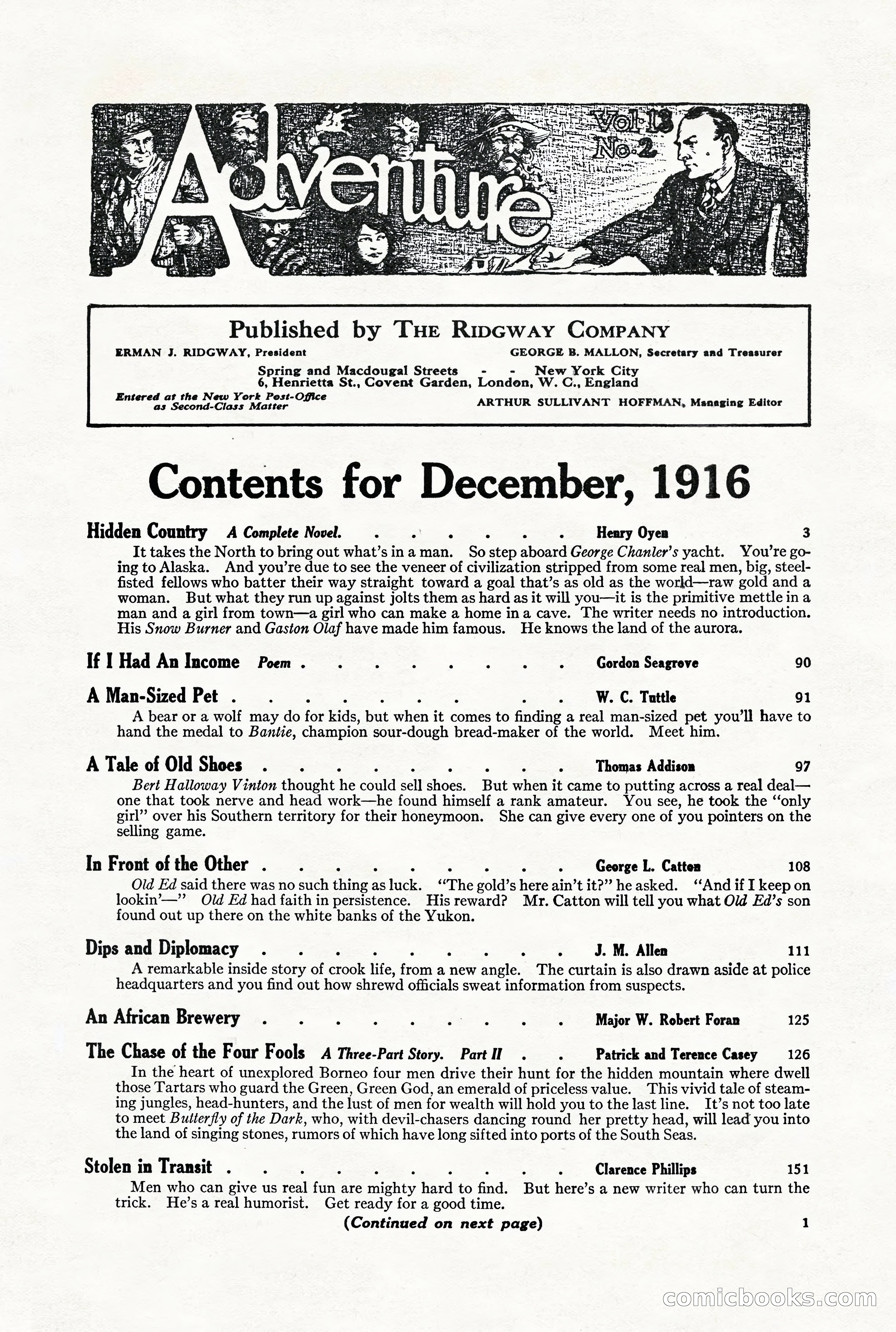 Adventure Magazine, December 1916 — page 3 of 228
