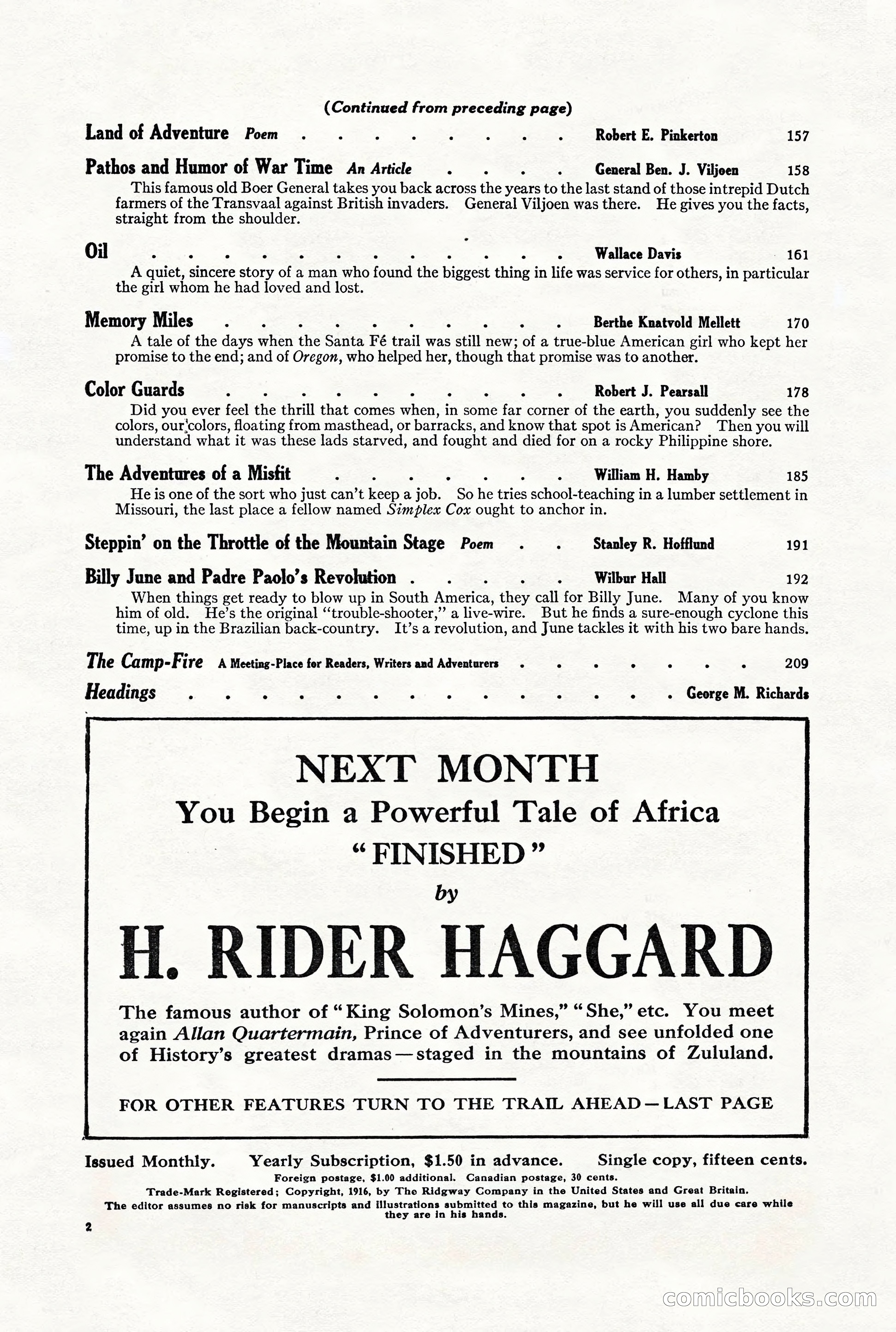 Adventure Magazine, December 1916 — page 4 of 228